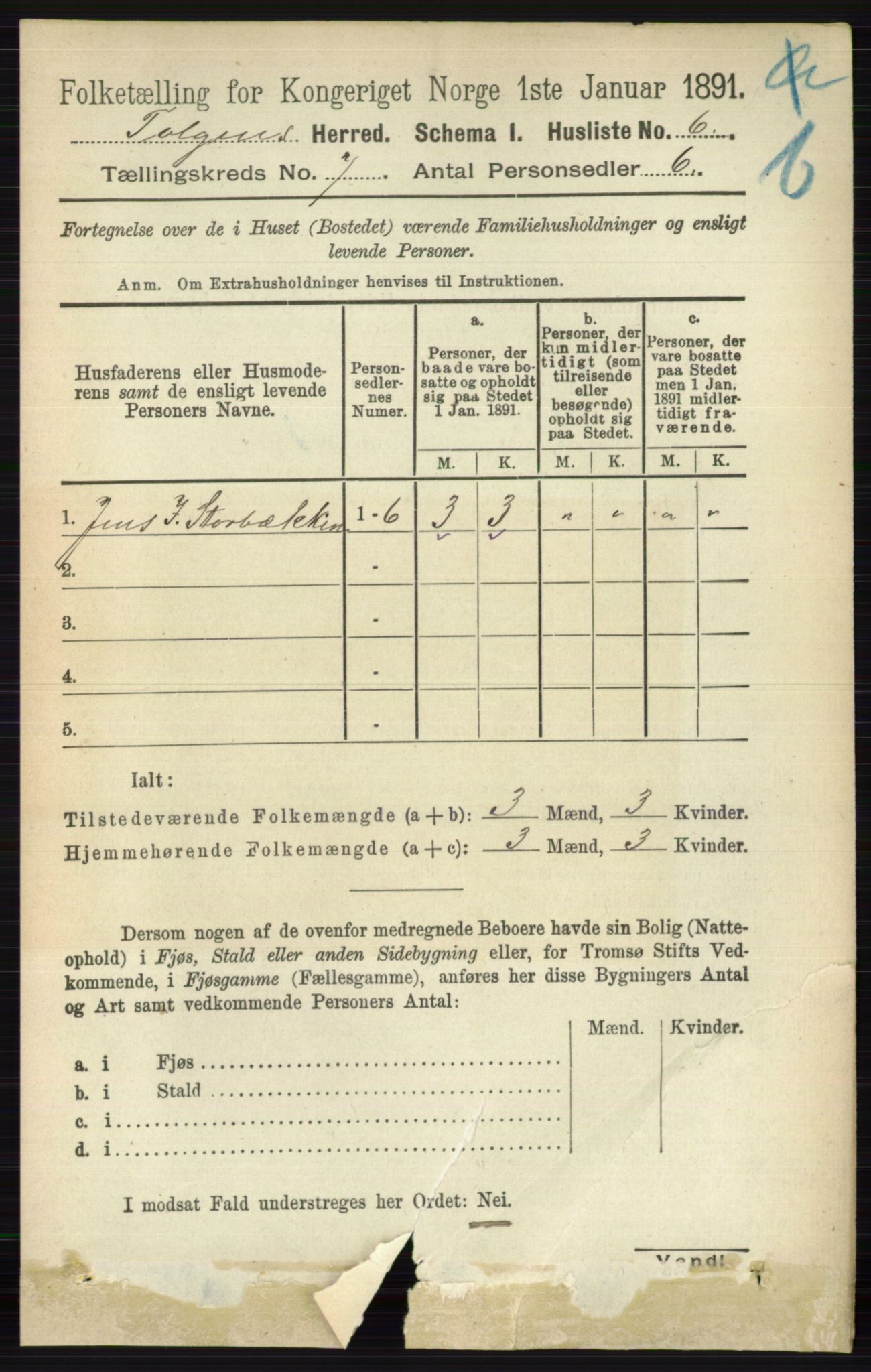 RA, 1891 census for 0436 Tolga, 1891, p. 1993