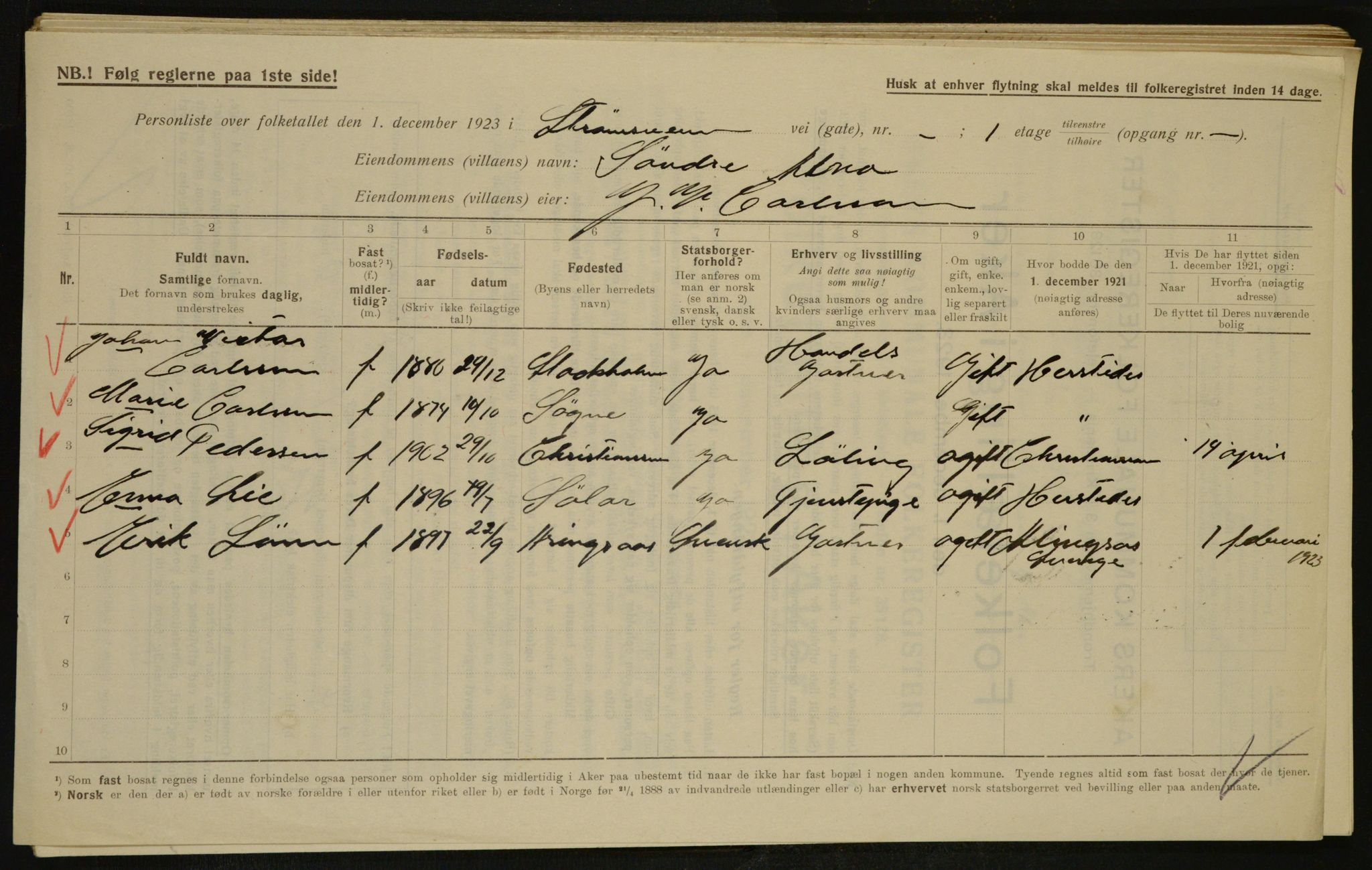 , Municipal Census 1923 for Aker, 1923, p. 31703