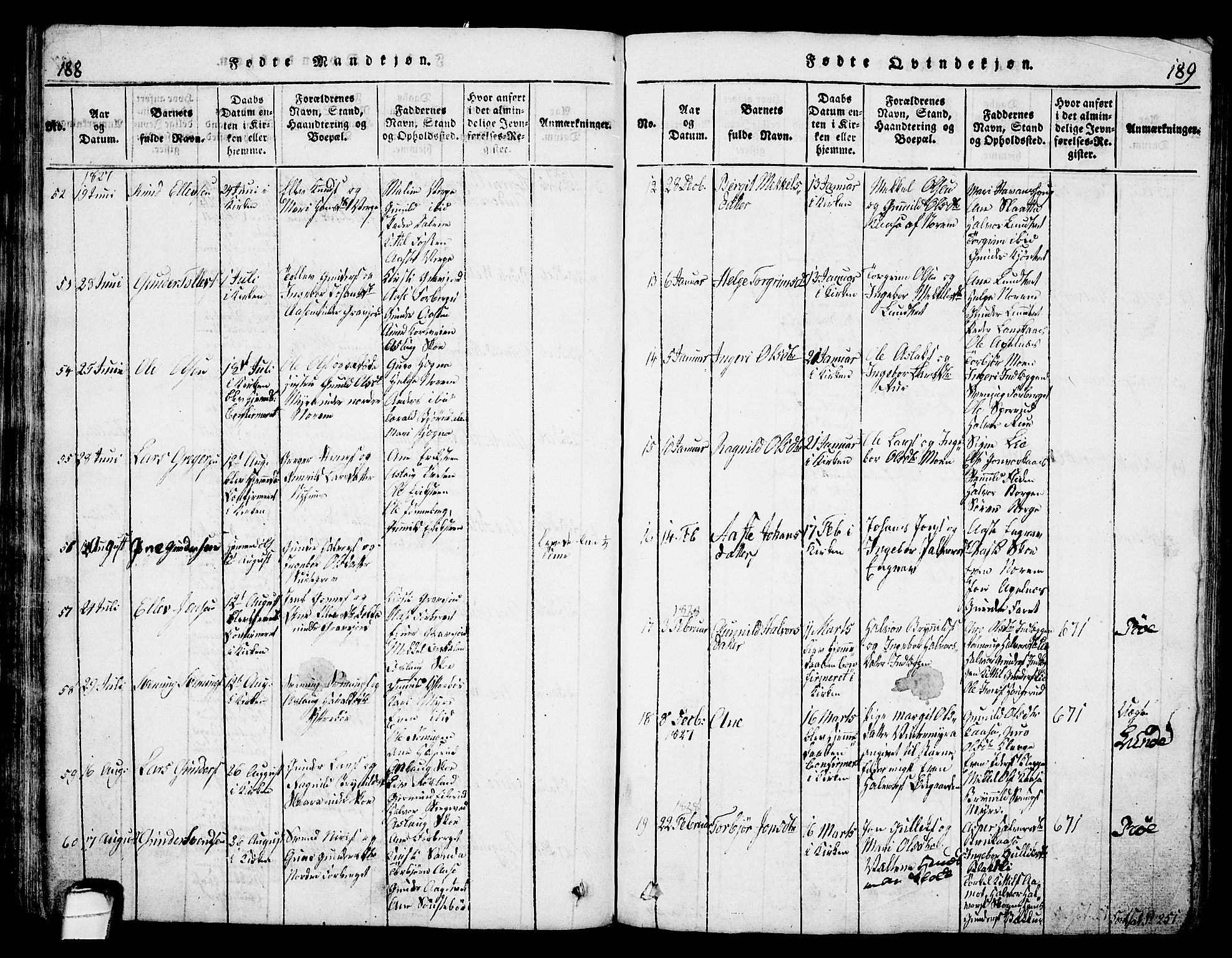 Bø kirkebøker, SAKO/A-257/G/Ga/L0001: Parish register (copy) no. 1, 1815-1831, p. 188-189