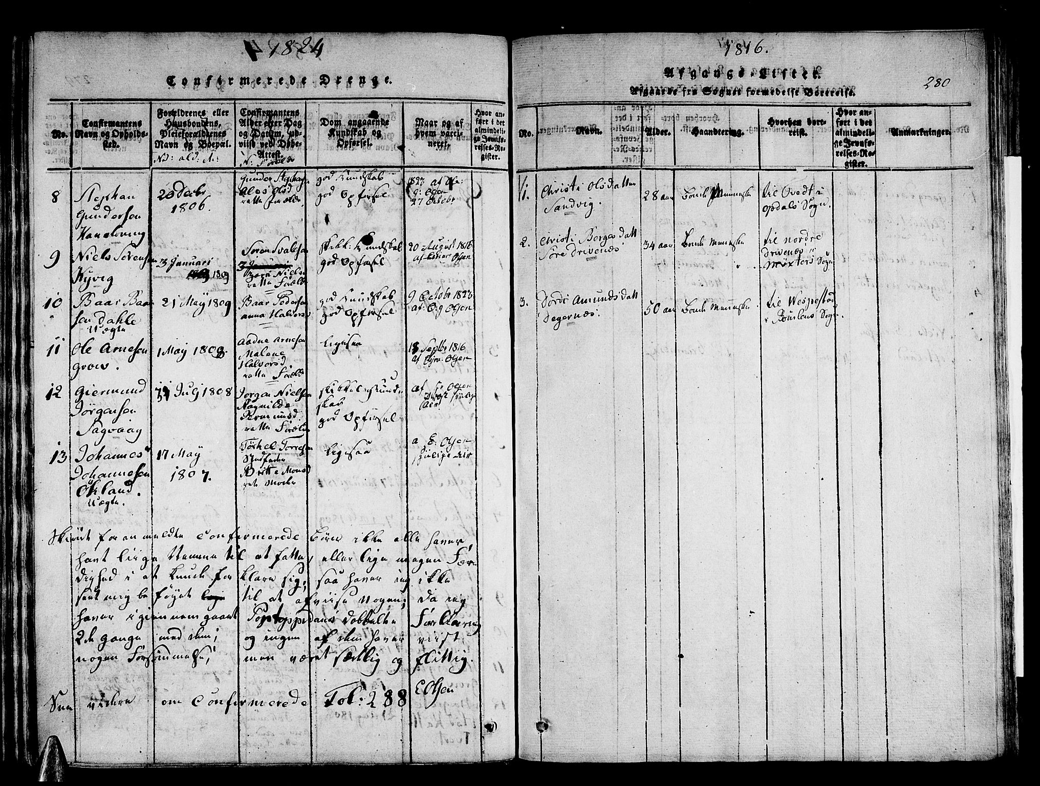Stord sokneprestembete, SAB/A-78201/H/Haa: Parish register (official) no. A 5, 1816-1825, p. 280