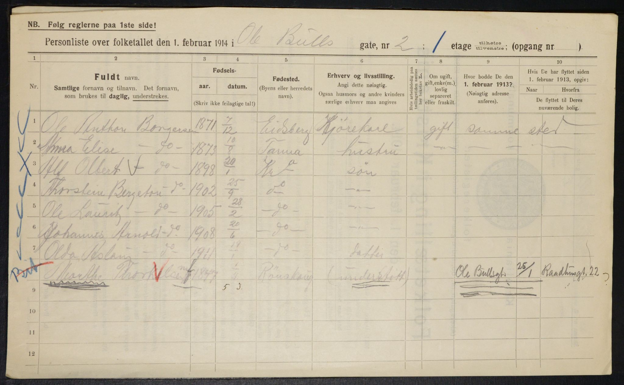 OBA, Municipal Census 1914 for Kristiania, 1914, p. 75455