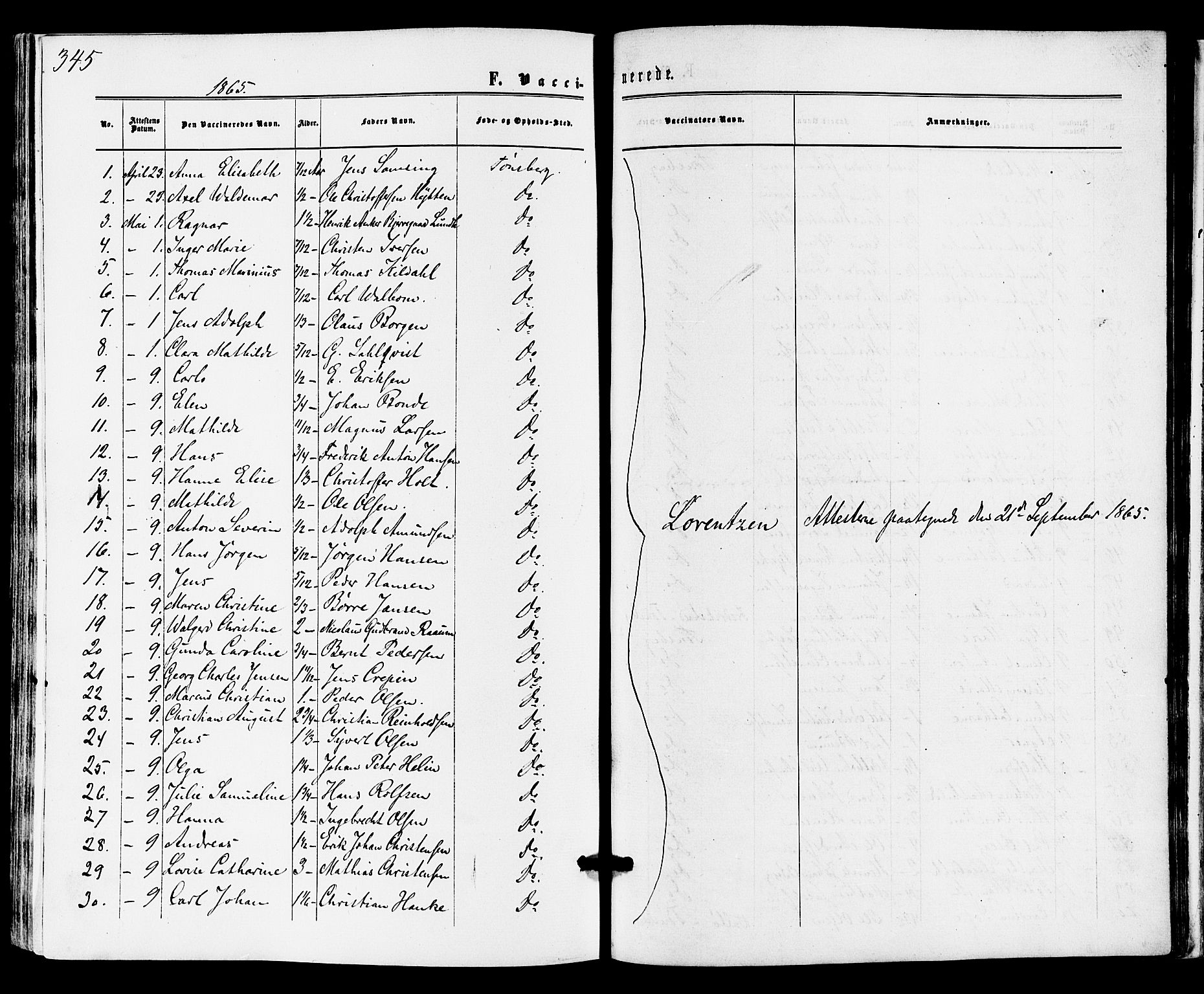 Tønsberg kirkebøker, SAKO/A-330/F/Fa/L0009: Parish register (official) no. I 9, 1865-1873, p. 345
