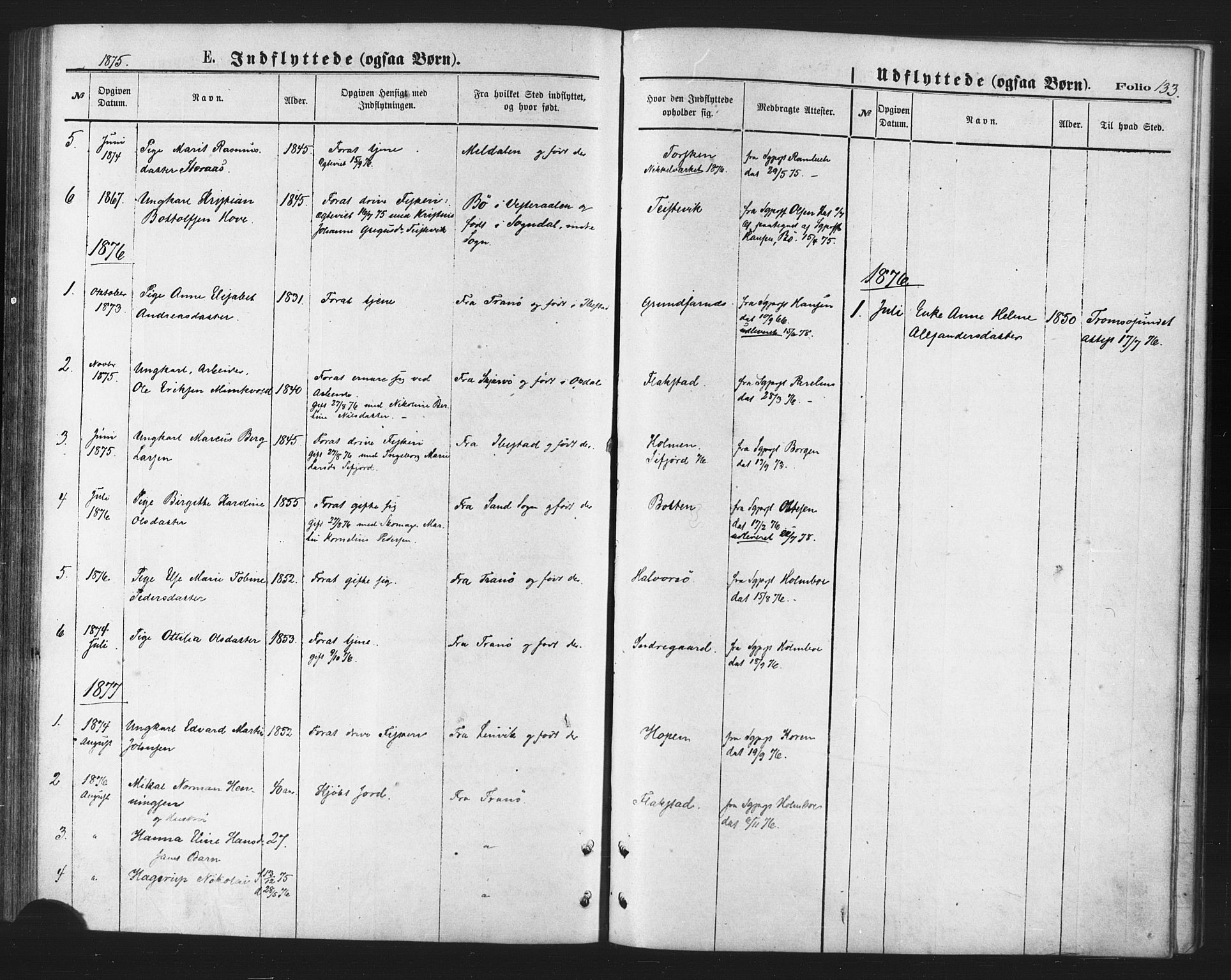 Berg sokneprestkontor, SATØ/S-1318/G/Ga/Gaa/L0003kirke: Parish register (official) no. 3, 1872-1879, p. 133