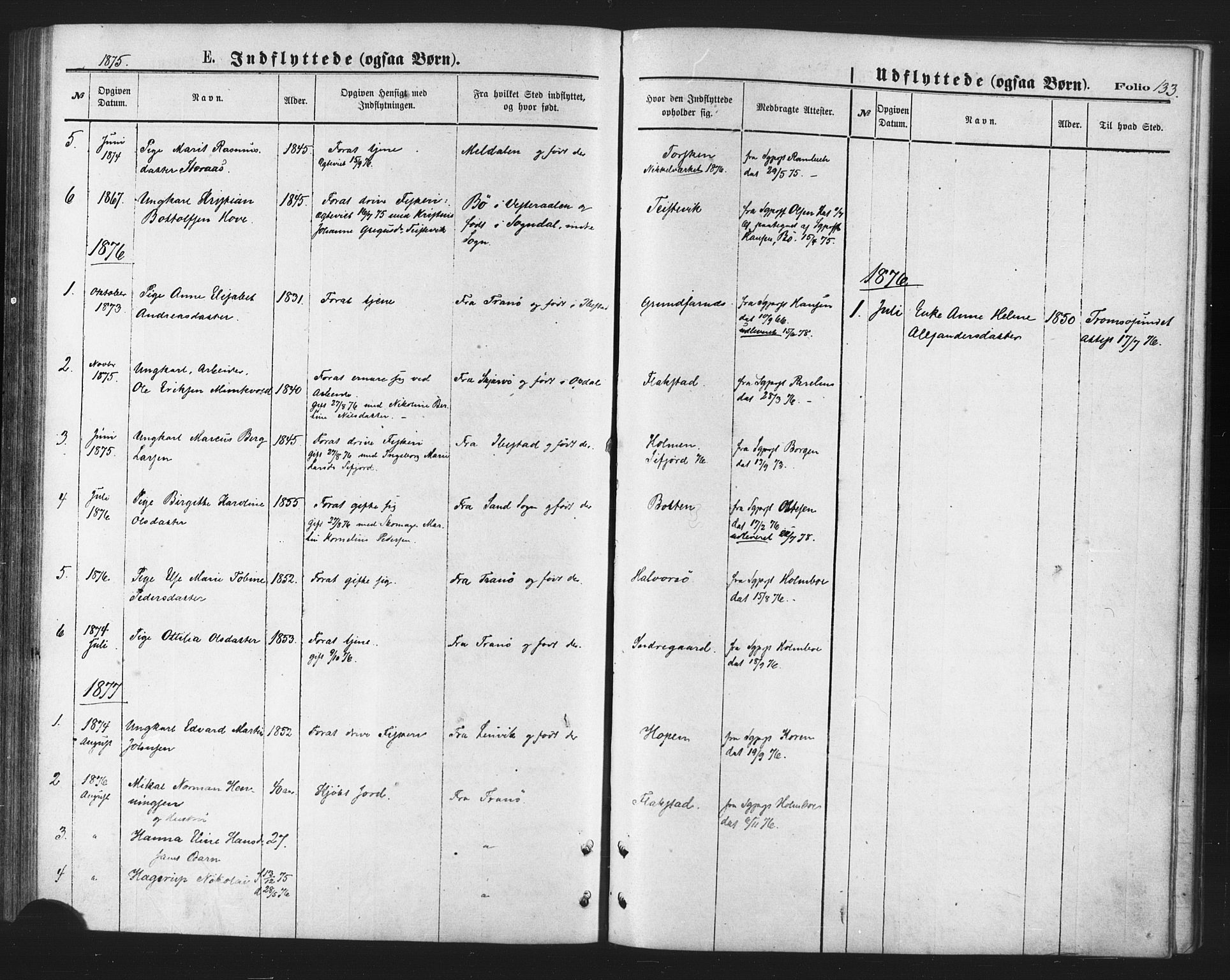 Berg sokneprestkontor, AV/SATØ-S-1318/G/Ga/Gaa/L0003kirke: Parish register (official) no. 3, 1872-1879, p. 133