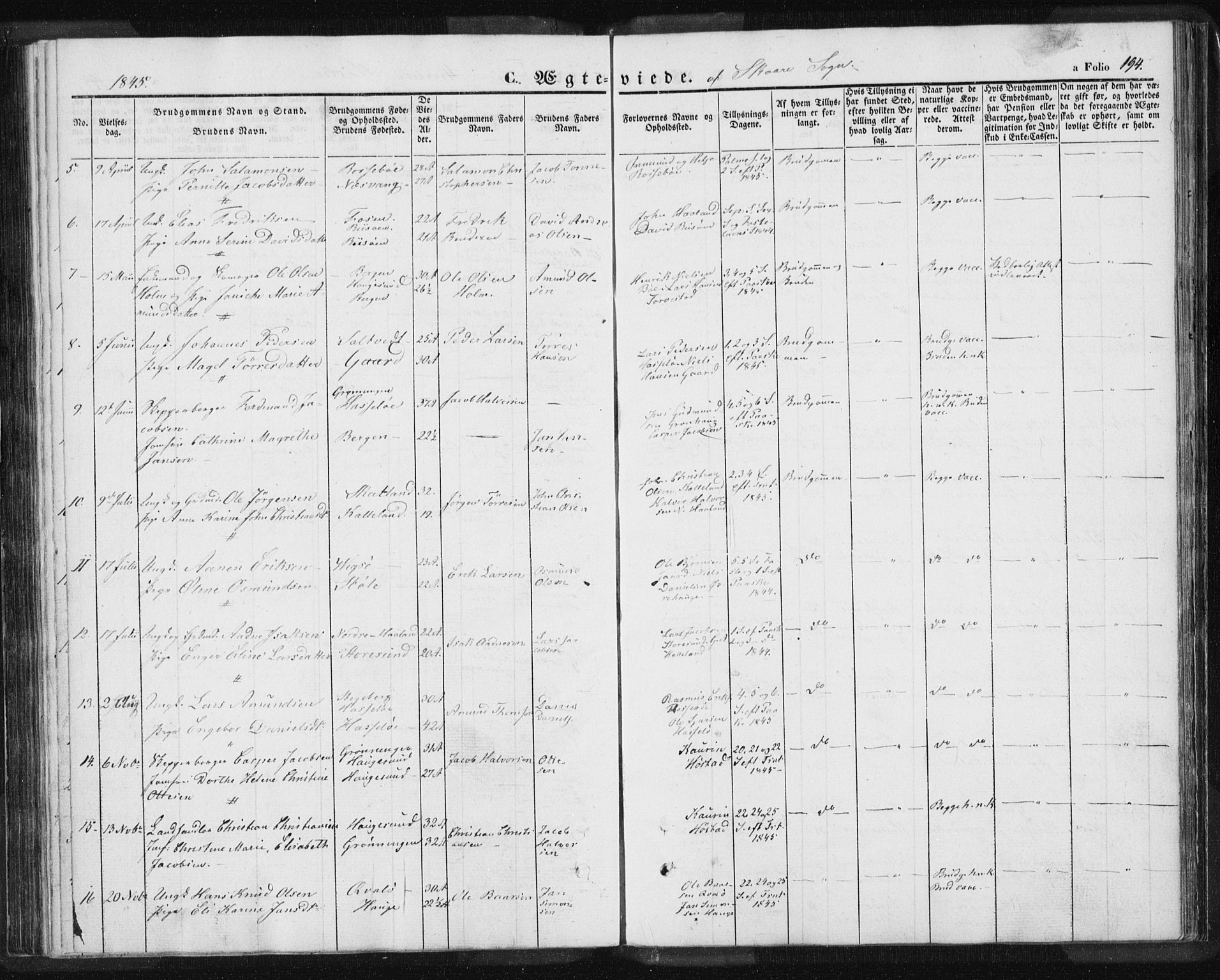Torvastad sokneprestkontor, SAST/A -101857/H/Ha/Haa/L0006: Parish register (official) no. A 6, 1836-1847, p. 194