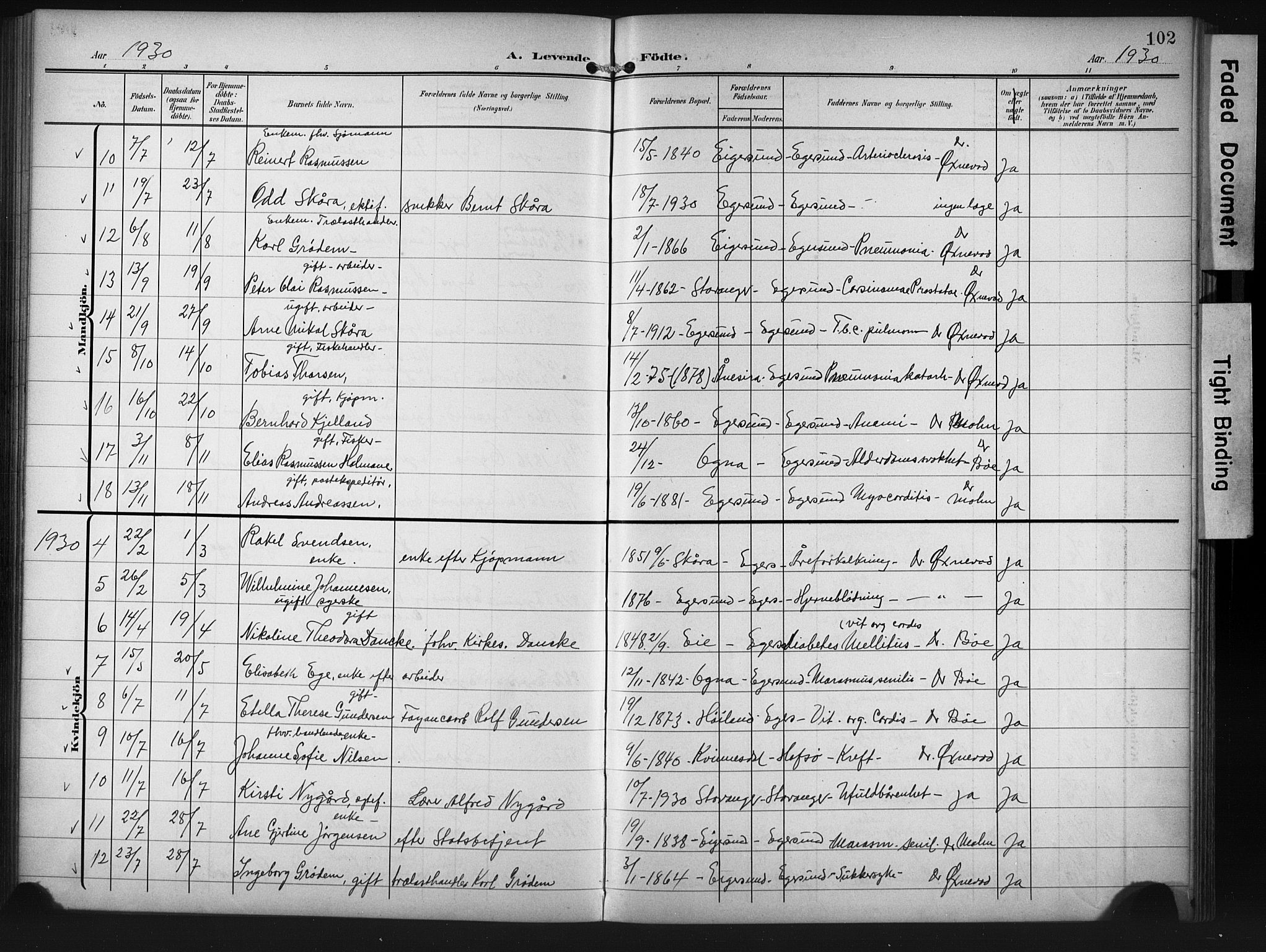 Eigersund sokneprestkontor, AV/SAST-A-101807/S09/L0012: Parish register (copy) no. B 12, 1908-1930, p. 102