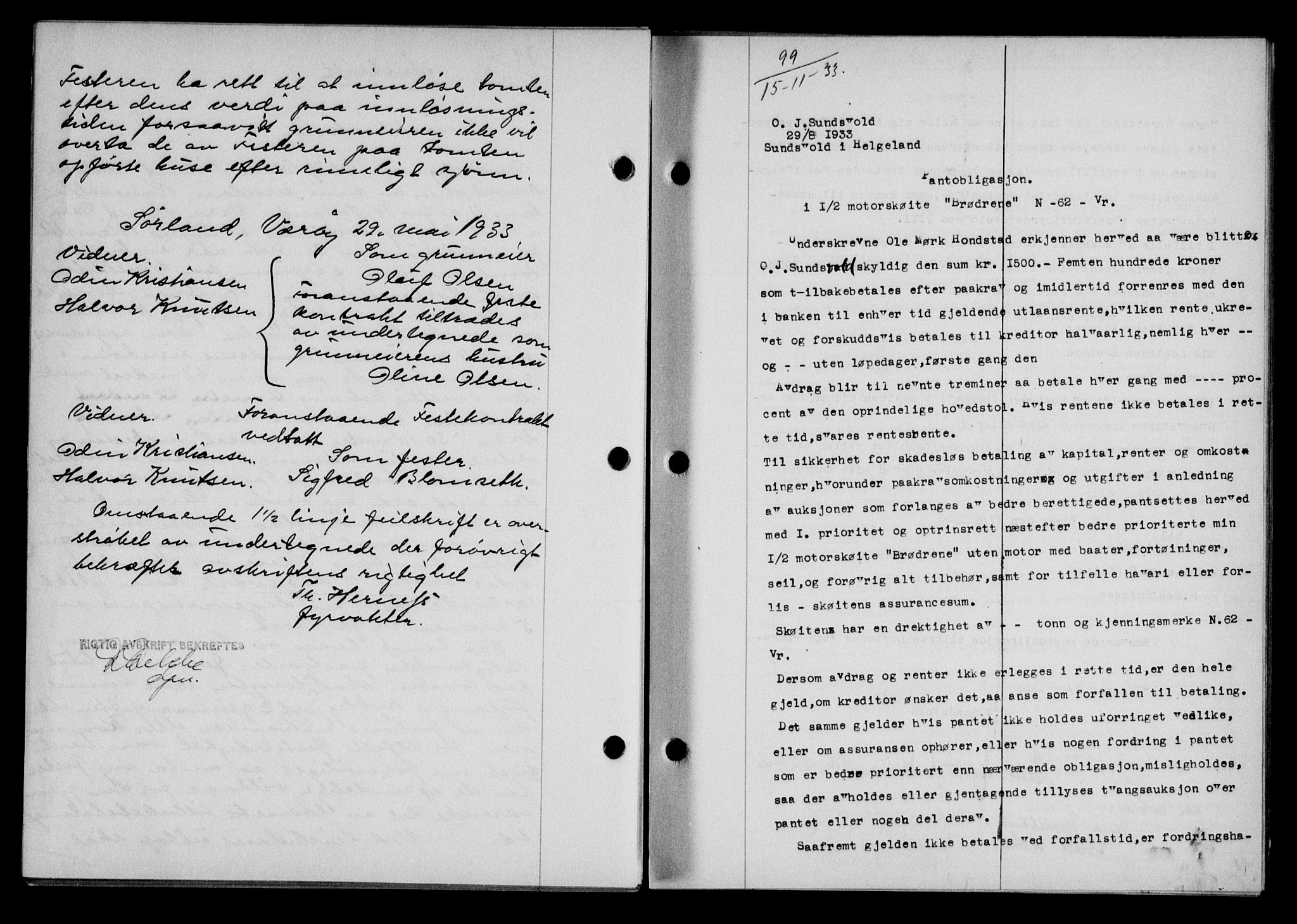 Lofoten sorenskriveri, SAT/A-0017/1/2/2C/L0028b: Mortgage book no. 28b, 1933-1933, Deed date: 15.11.1933