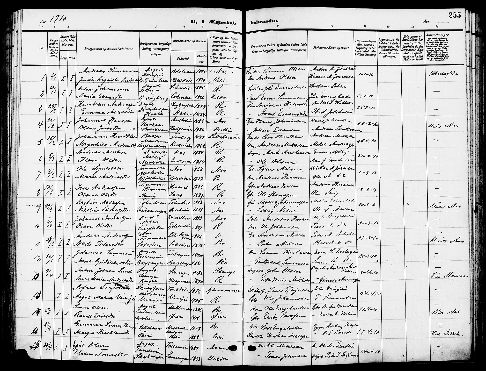 Ringsaker prestekontor, SAH/PREST-014/L/La/L0015: Parish register (copy) no. 15, 1903-1912, p. 255