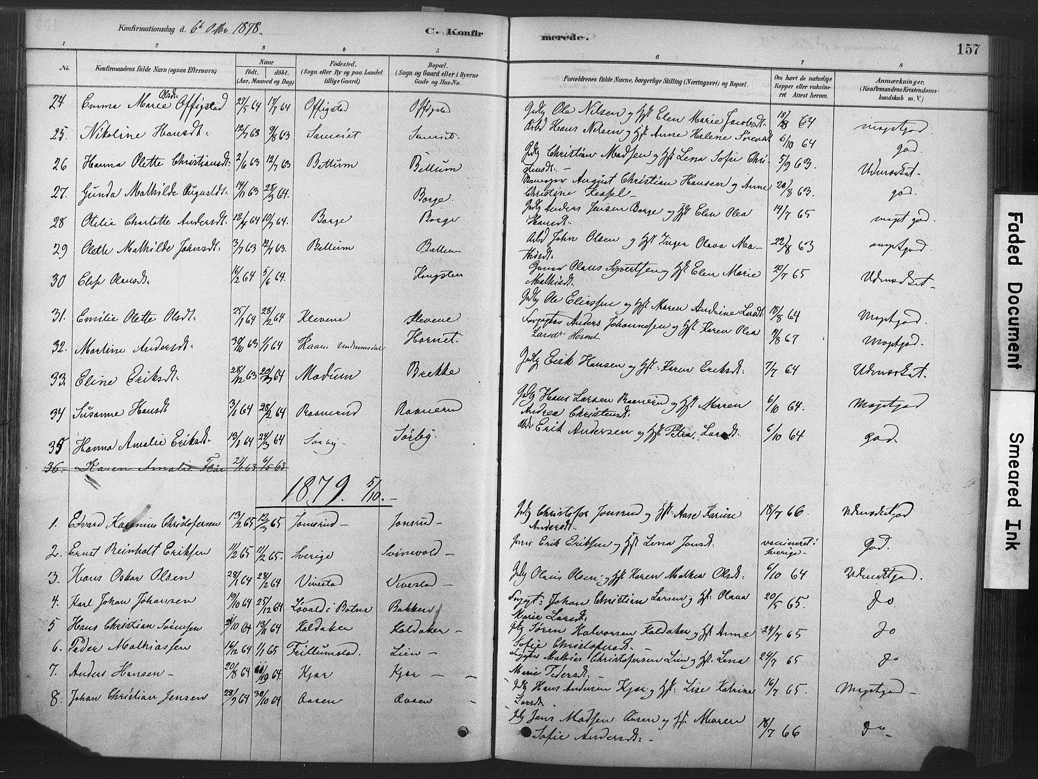 Våle kirkebøker, SAKO/A-334/F/Fa/L0011: Parish register (official) no. I 11, 1878-1906, p. 157