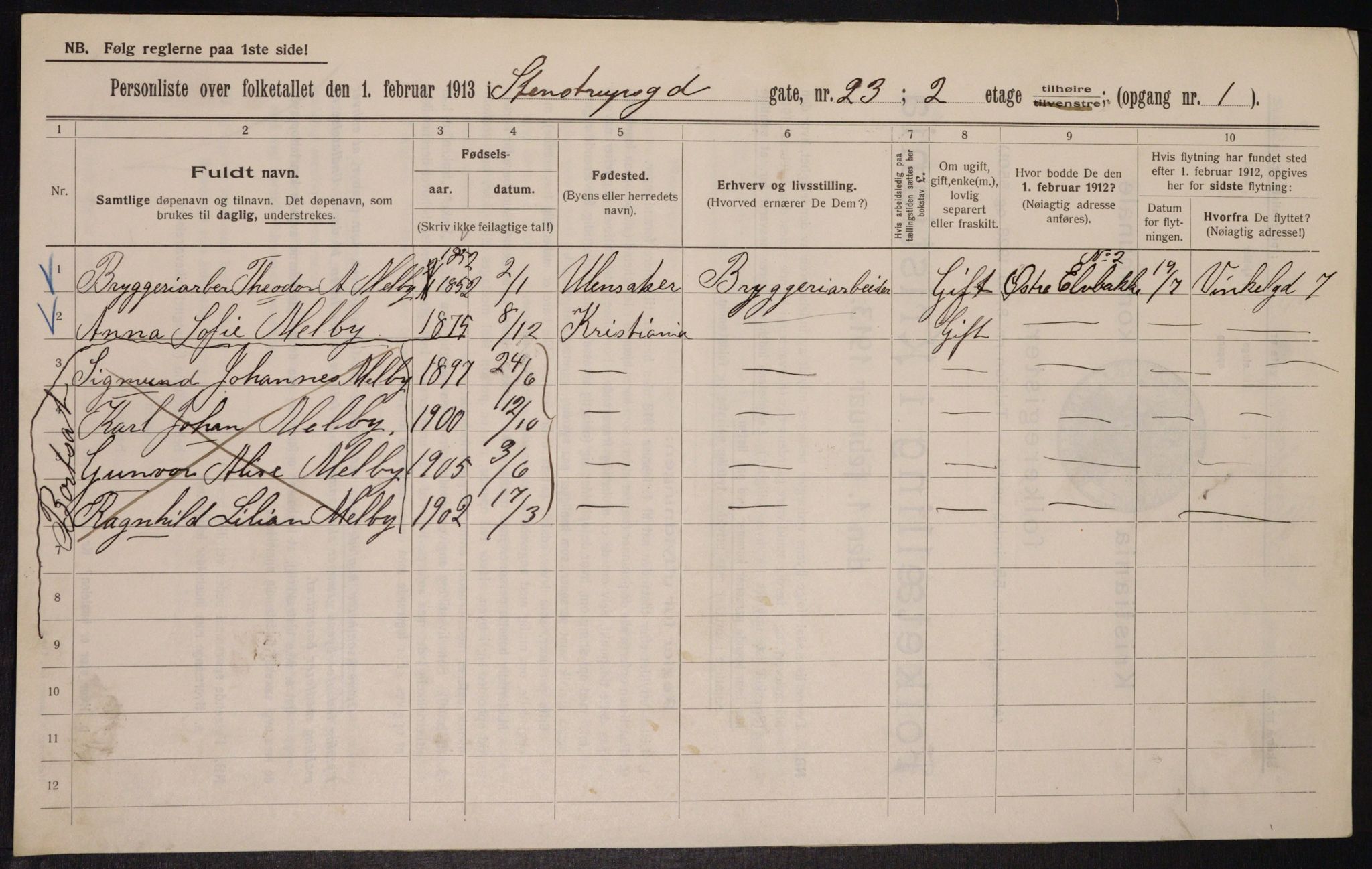 OBA, Municipal Census 1913 for Kristiania, 1913, p. 101498