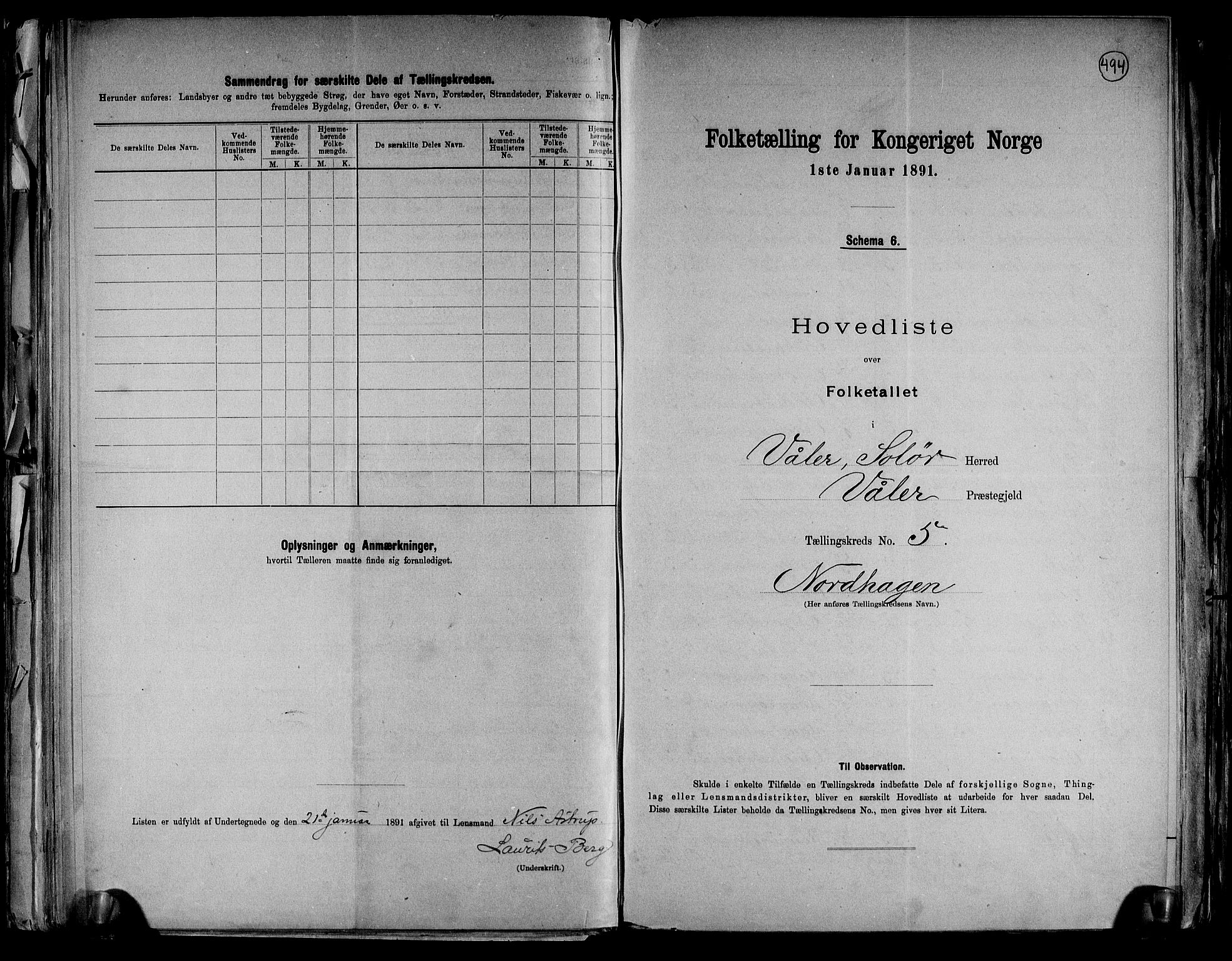 RA, 1891 census for 0426 Våler, 1891, p. 12