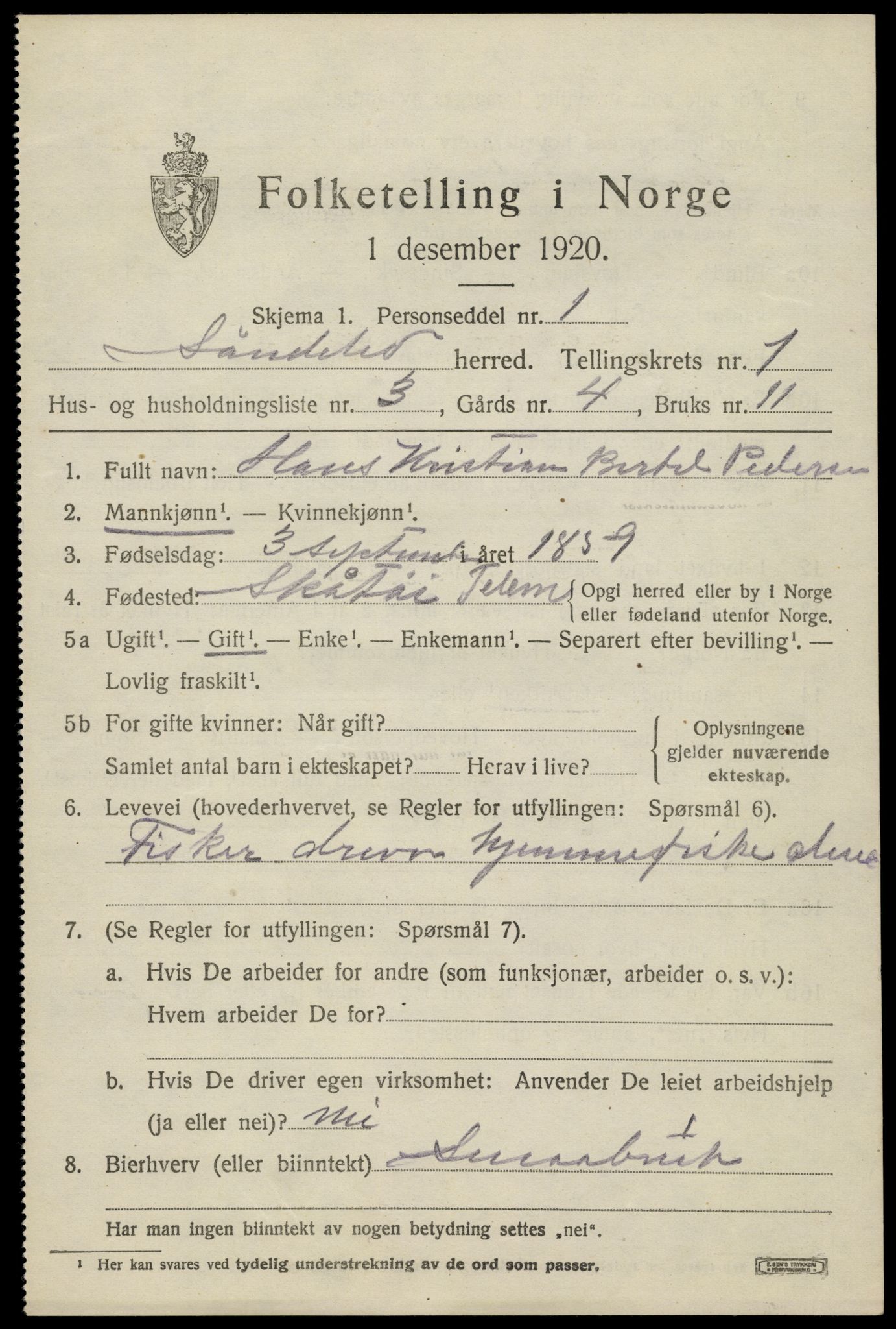 SAK, 1920 census for Søndeled, 1920, p. 1347