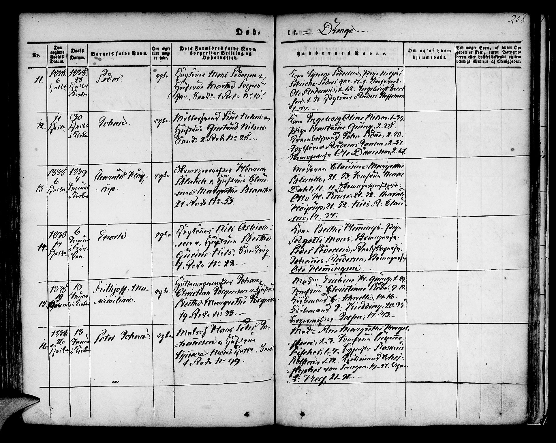 Korskirken sokneprestembete, SAB/A-76101/H/Hab: Parish register (copy) no. A 5I, 1831-1844, p. 208