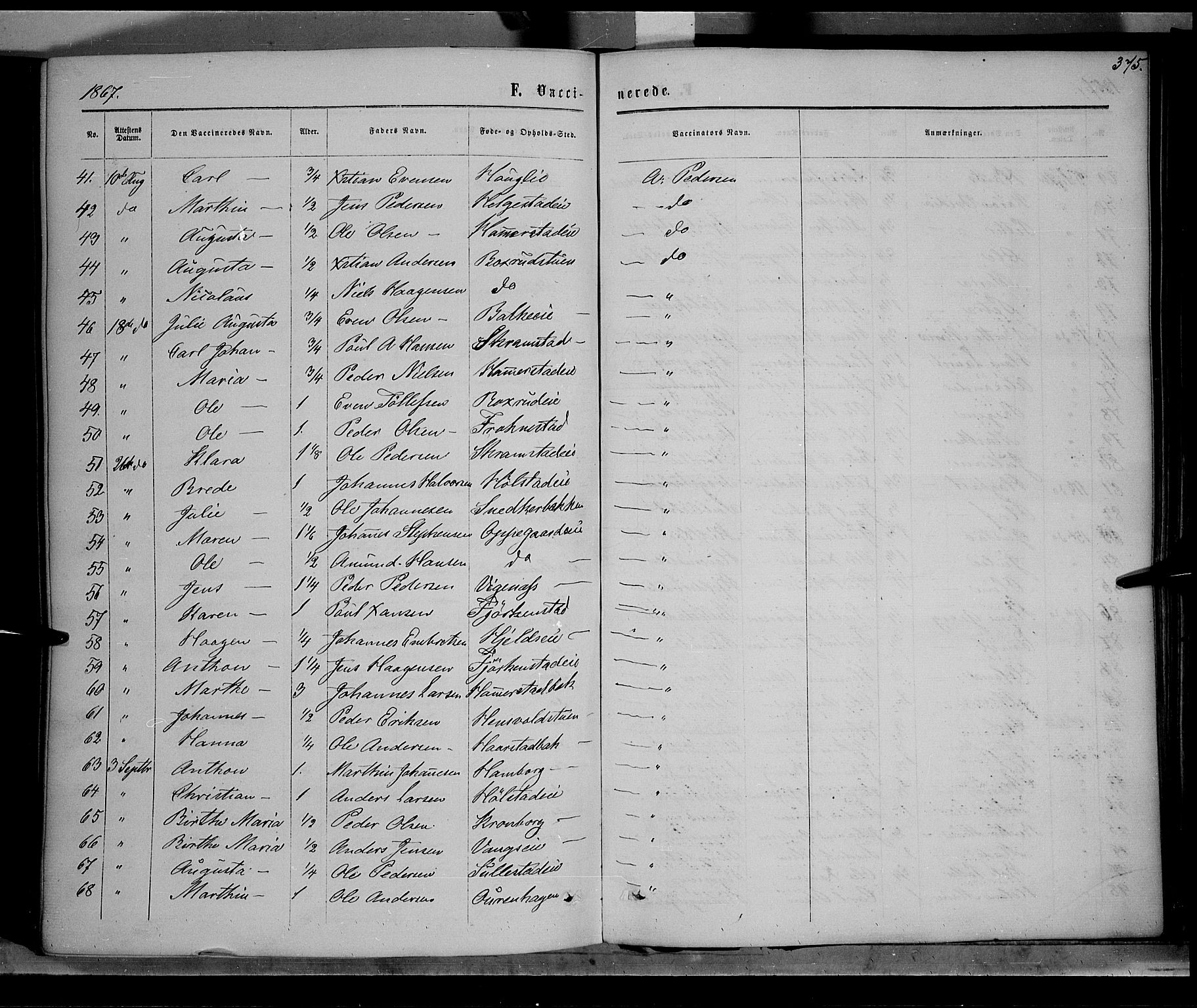 Østre Toten prestekontor, SAH/PREST-104/H/Ha/Haa/L0005: Parish register (official) no. 5, 1866-1877, p. 375