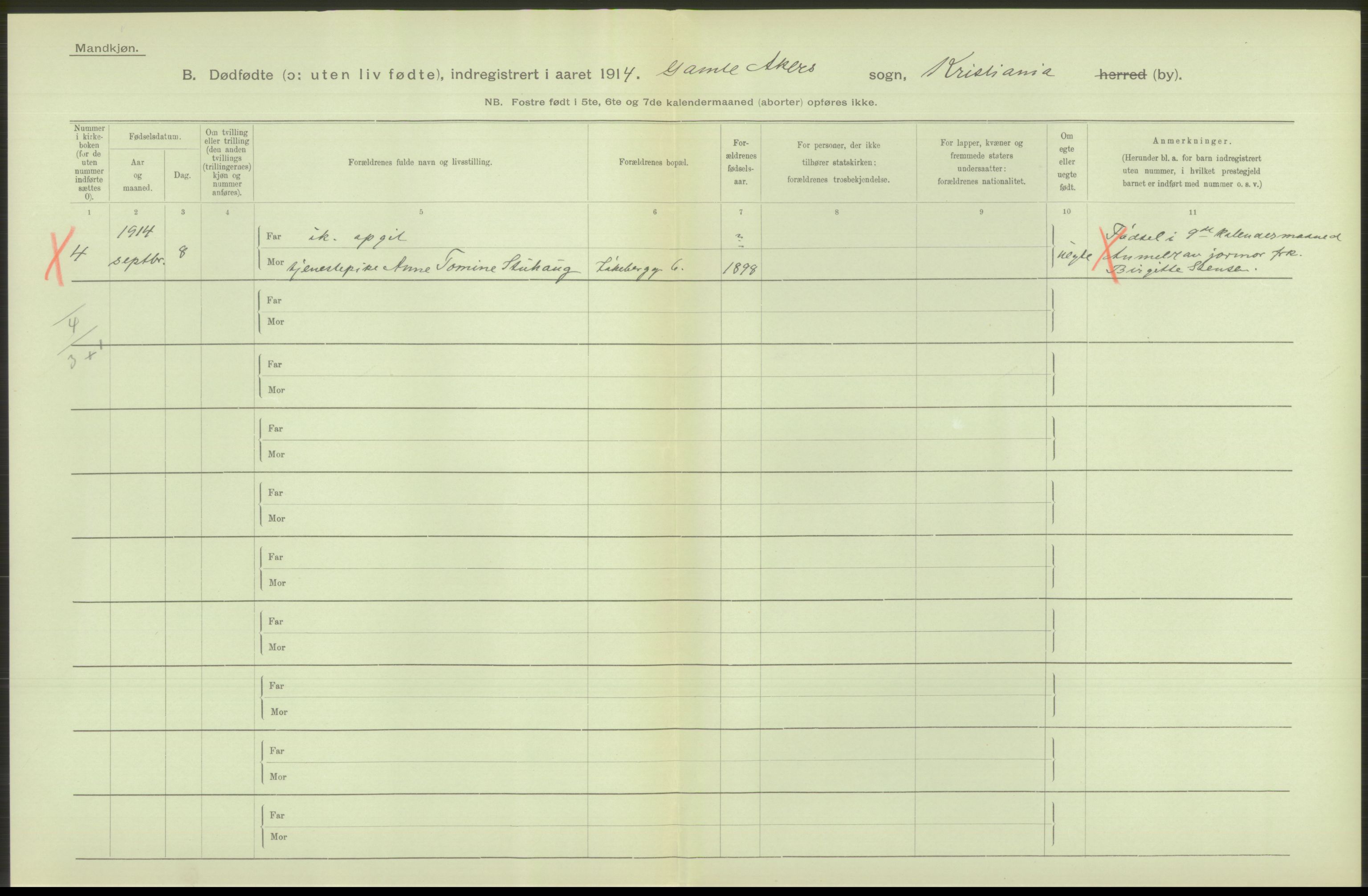 Statistisk sentralbyrå, Sosiodemografiske emner, Befolkning, RA/S-2228/D/Df/Dfb/Dfbd/L0009: Kristiania: Døde, dødfødte, 1914, p. 18