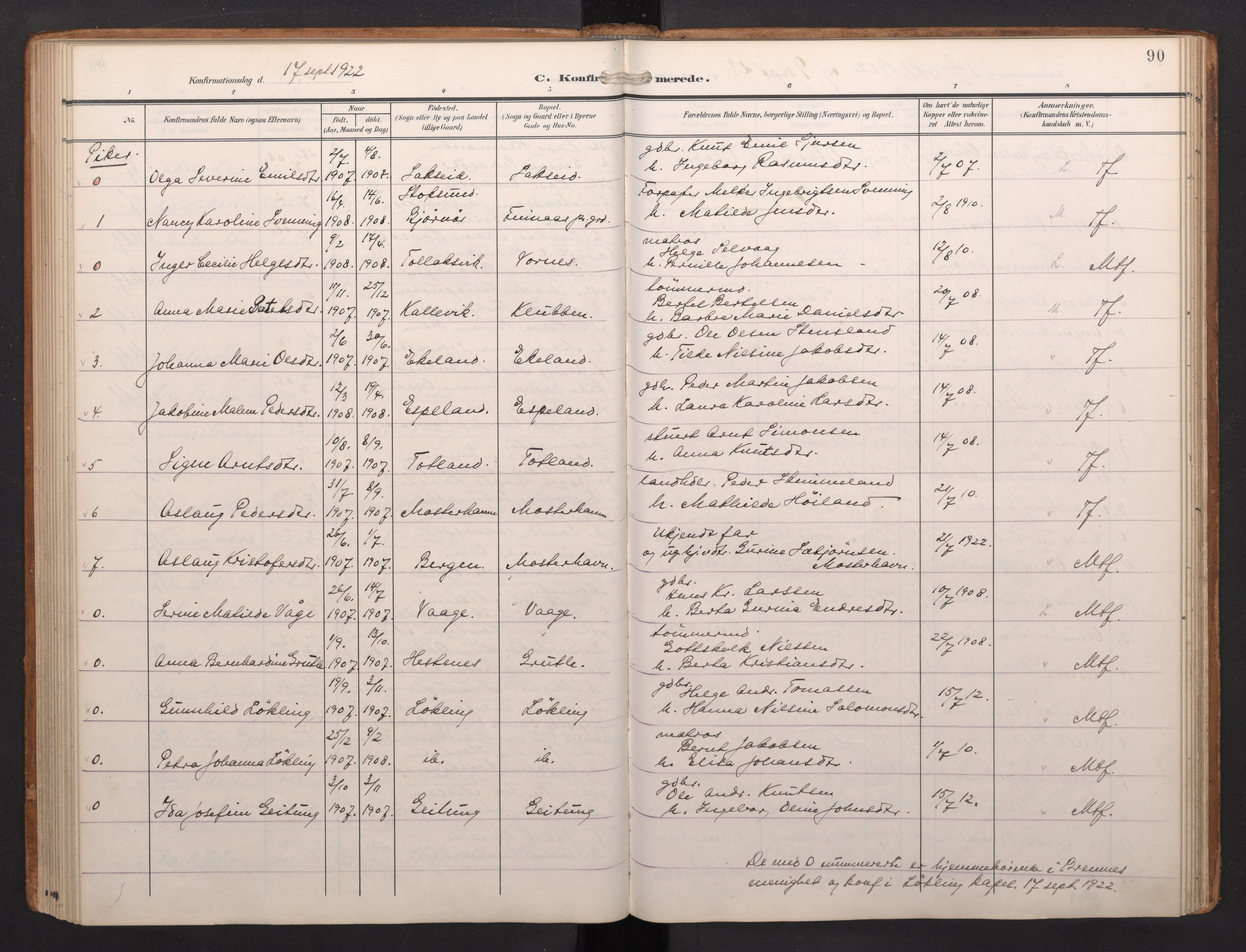 Finnås sokneprestembete, AV/SAB-A-99925/H/Ha/Haa/Haab/L0003: Parish register (official) no. B 3, 1907-1923, p. 90