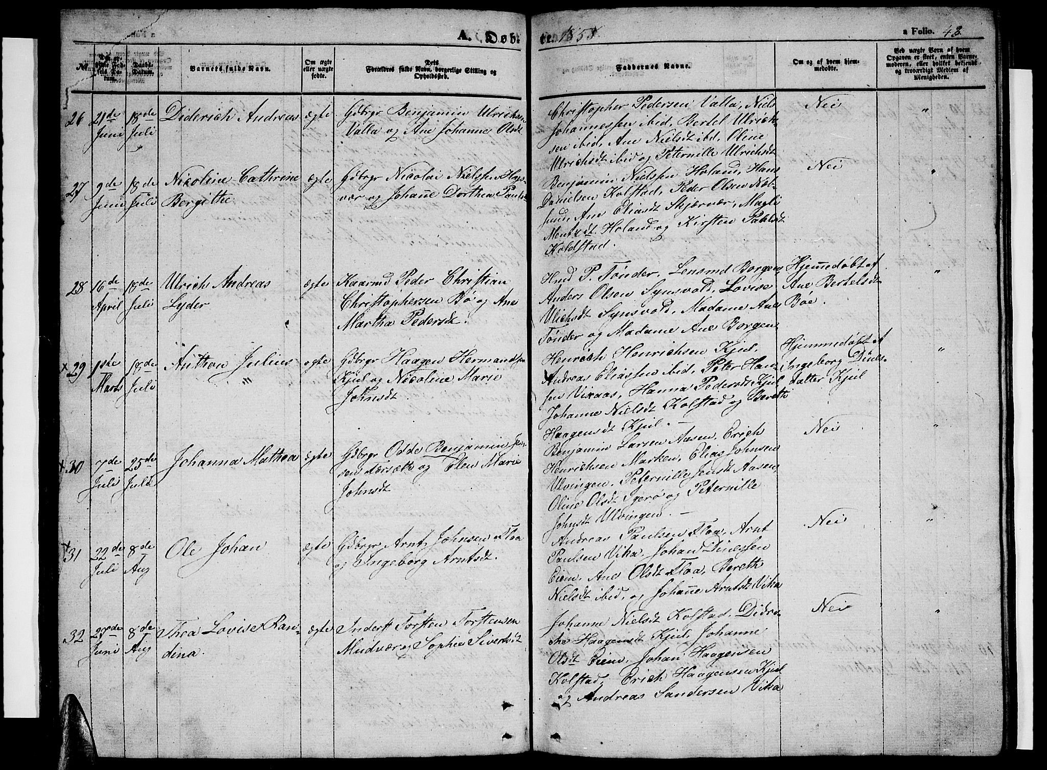 Ministerialprotokoller, klokkerbøker og fødselsregistre - Nordland, AV/SAT-A-1459/816/L0251: Parish register (copy) no. 816C01, 1852-1870, p. 43