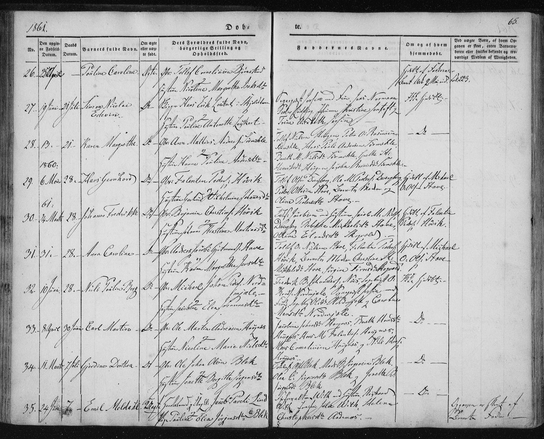 Ministerialprotokoller, klokkerbøker og fødselsregistre - Nordland, AV/SAT-A-1459/897/L1396: Parish register (official) no. 897A04, 1842-1866, p. 65