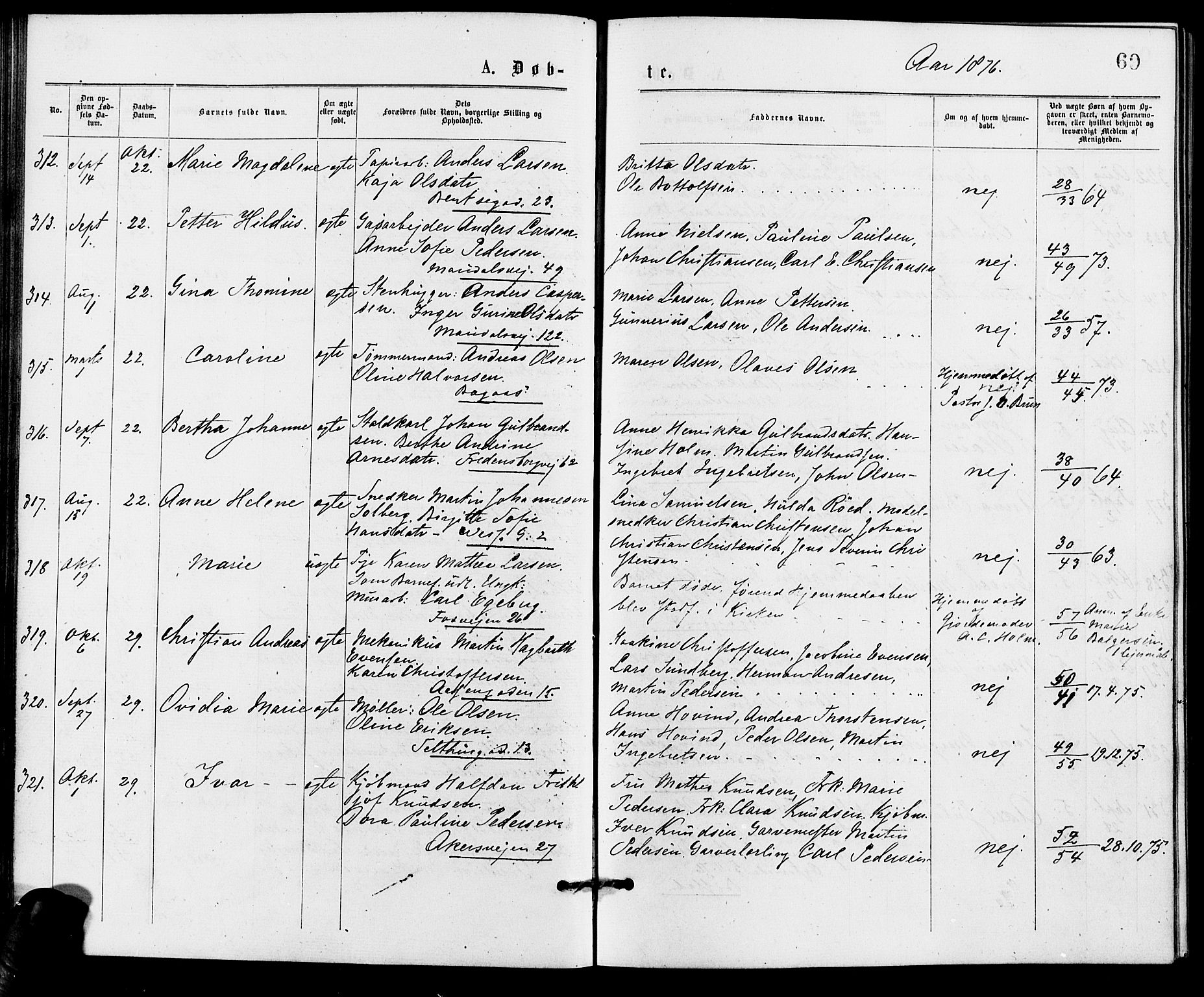 Gamle Aker prestekontor Kirkebøker, SAO/A-10617a/G/L0004: Parish register (copy) no. 4, 1875-1879, p. 69