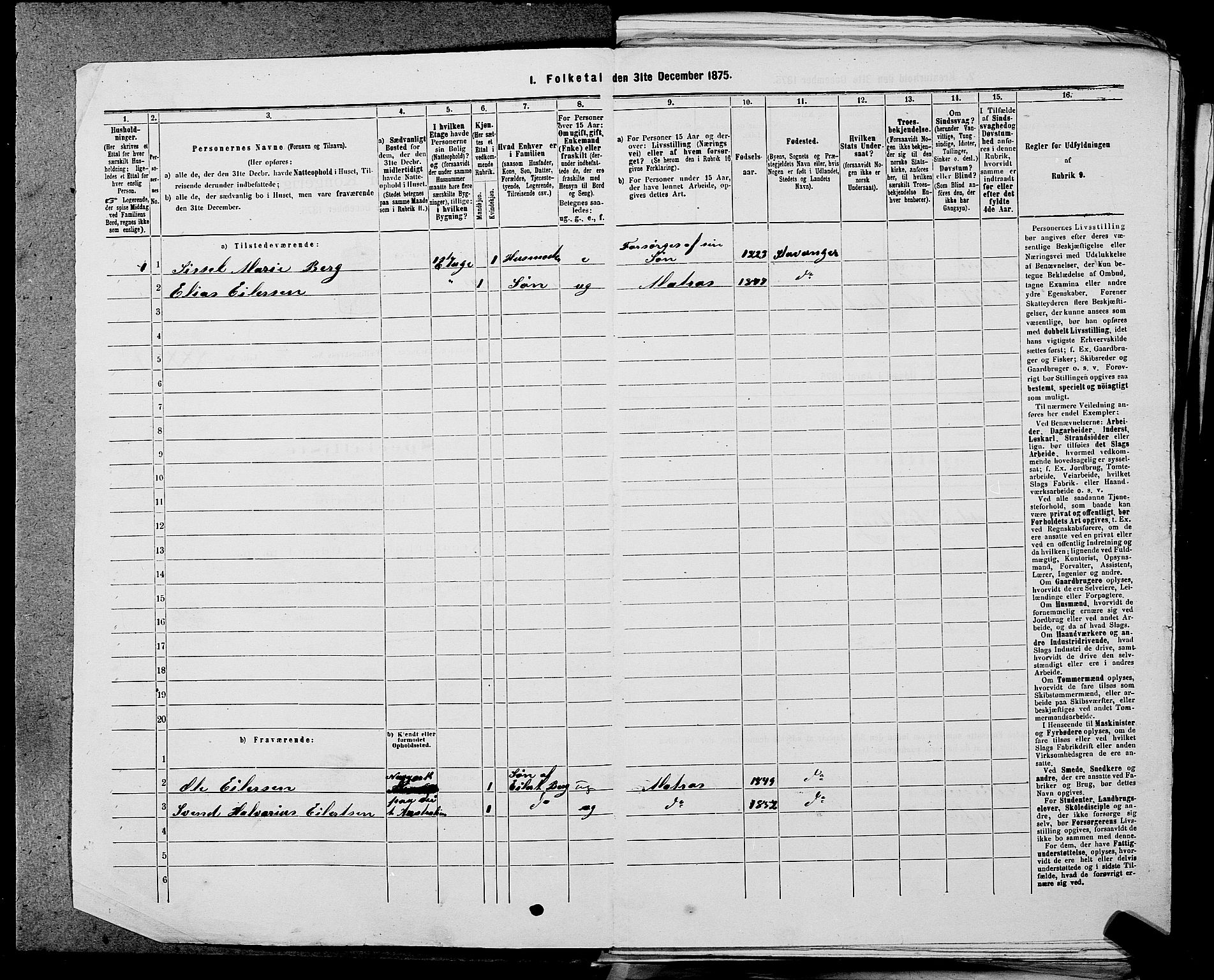 SAST, 1875 census for 1103 Stavanger, 1875, p. 644