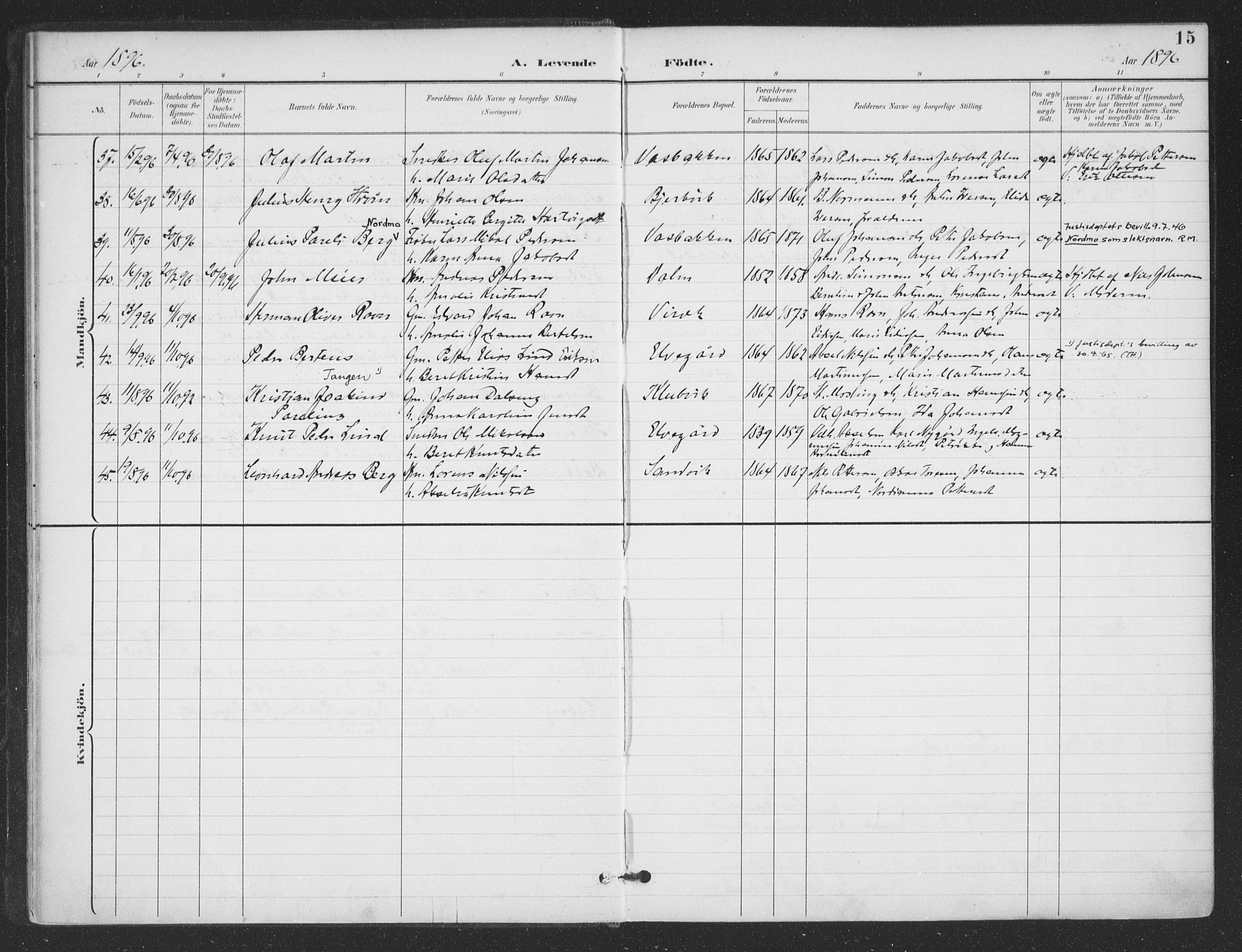 Ministerialprotokoller, klokkerbøker og fødselsregistre - Nordland, AV/SAT-A-1459/866/L0939: Parish register (official) no. 866A02, 1894-1906, p. 15