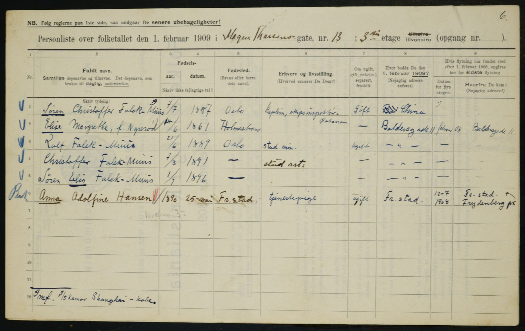 OBA, Municipal Census 1909 for Kristiania, 1909, p. 59434