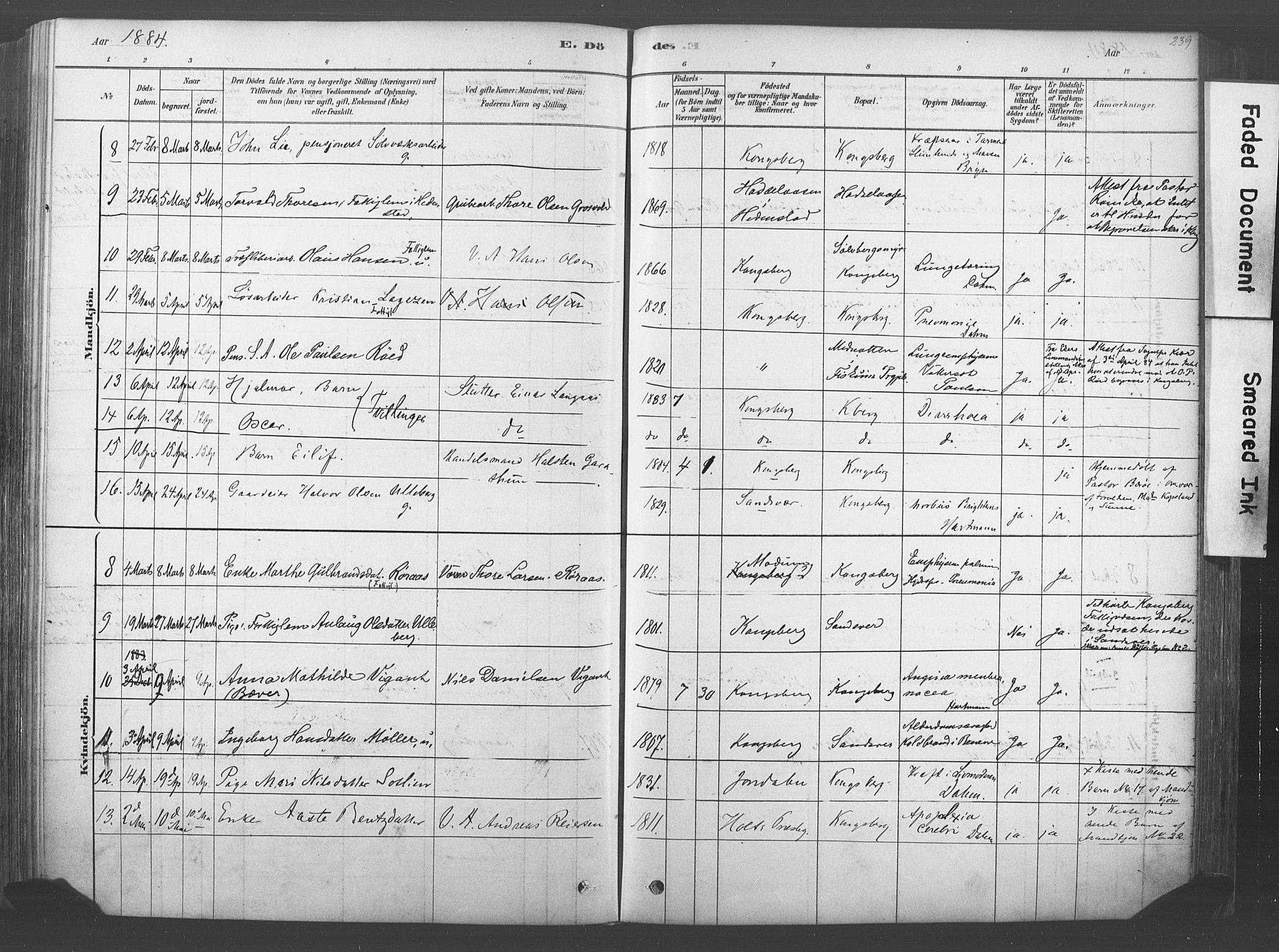 Kongsberg kirkebøker, SAKO/A-22/F/Fb/L0001: Parish register (official) no. II 1, 1878-1886, p. 239