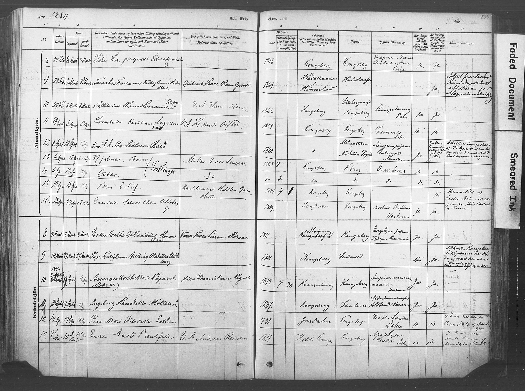 Kongsberg kirkebøker, AV/SAKO-A-22/F/Fb/L0001: Parish register (official) no. II 1, 1878-1886, p. 239