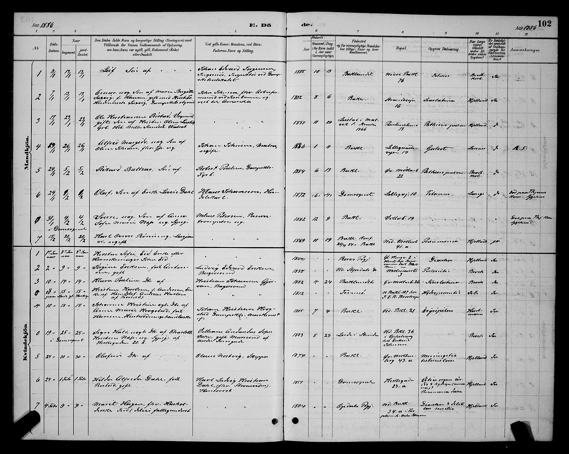 Ministerialprotokoller, klokkerbøker og fødselsregistre - Sør-Trøndelag, SAT/A-1456/604/L0223: Parish register (copy) no. 604C06, 1886-1897, p. 102