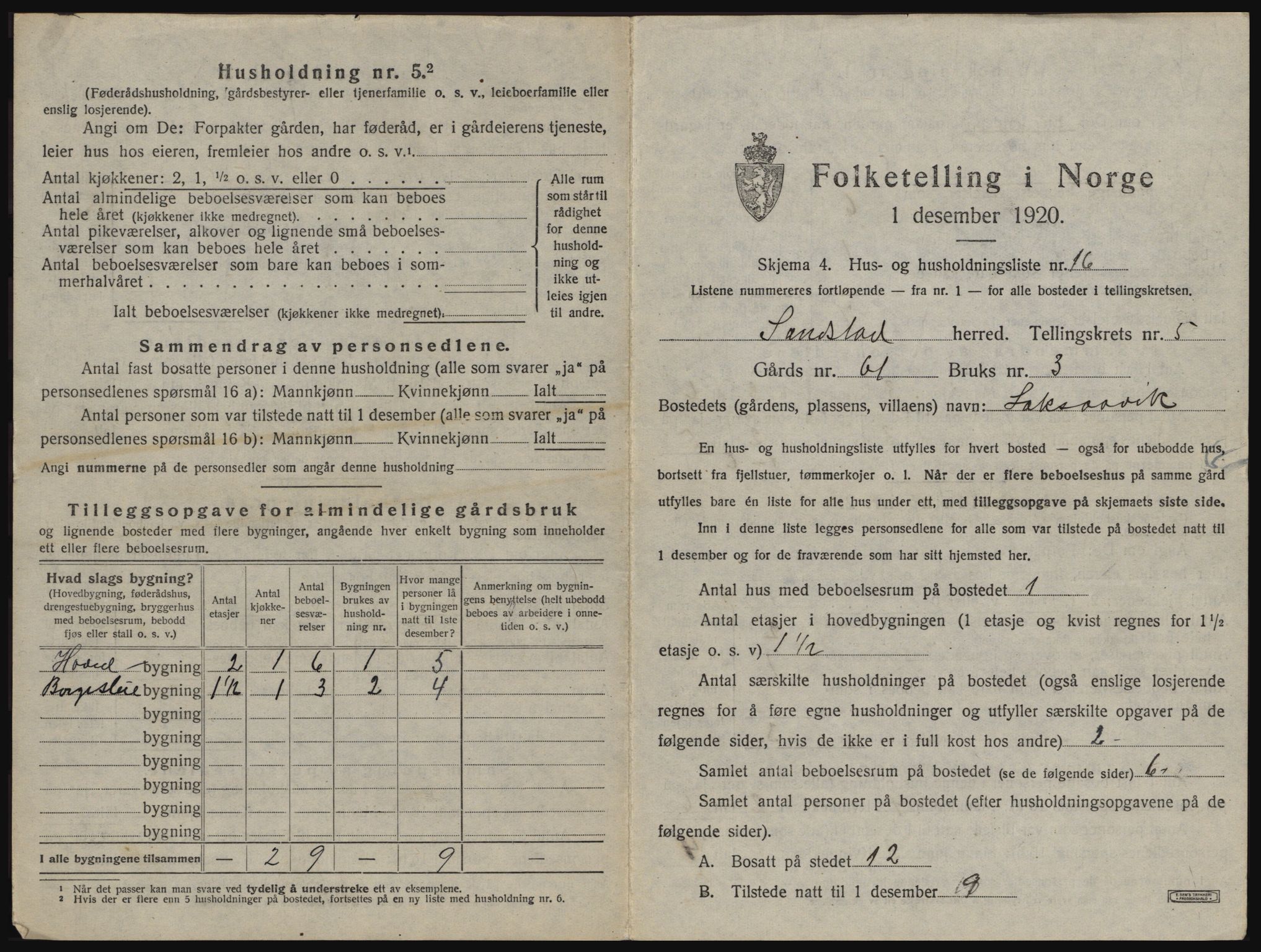 SAT, 1920 census for Sandstad, 1920, p. 347