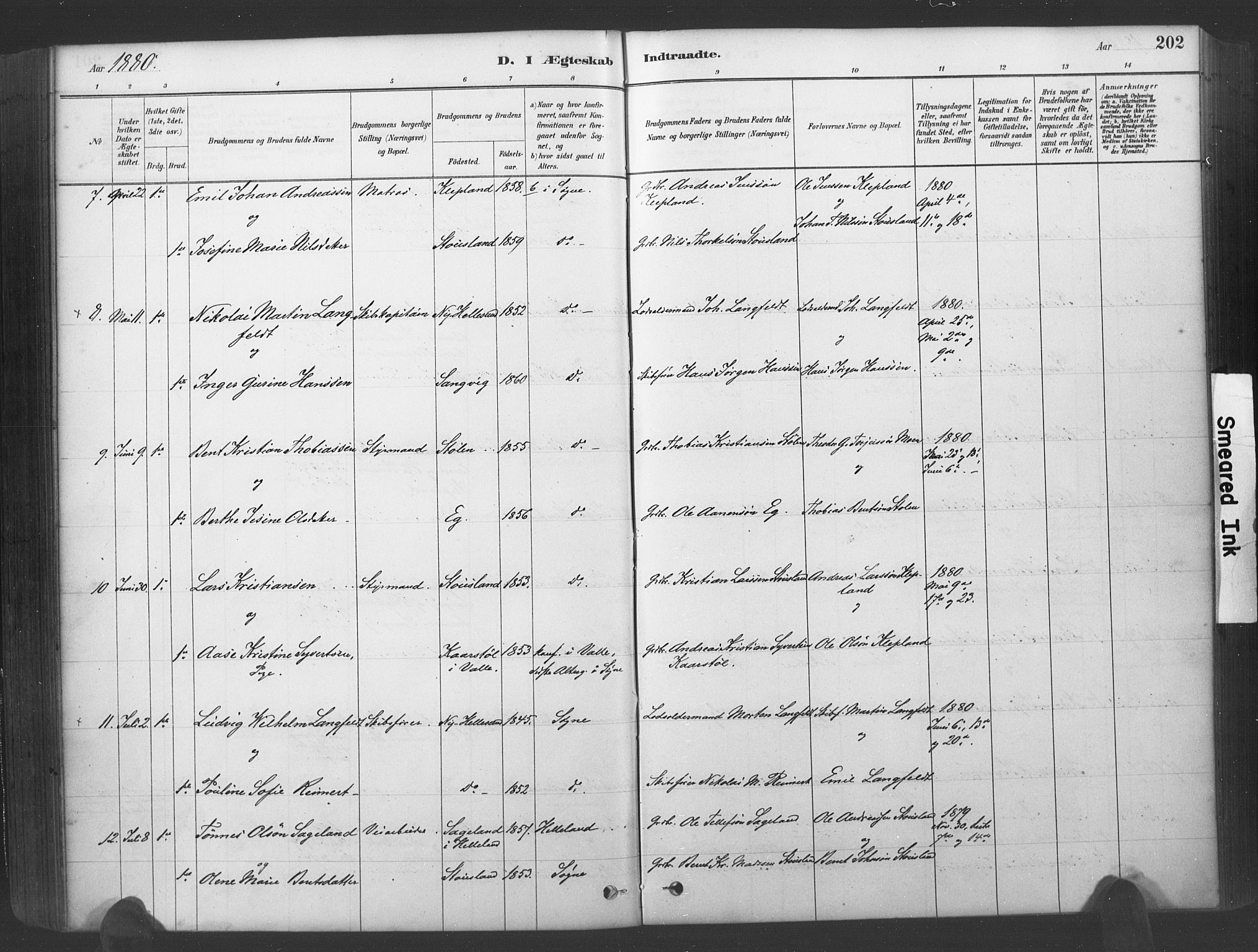 Søgne sokneprestkontor, SAK/1111-0037/F/Fa/Fab/L0012: Parish register (official) no. A 12, 1880-1891, p. 202