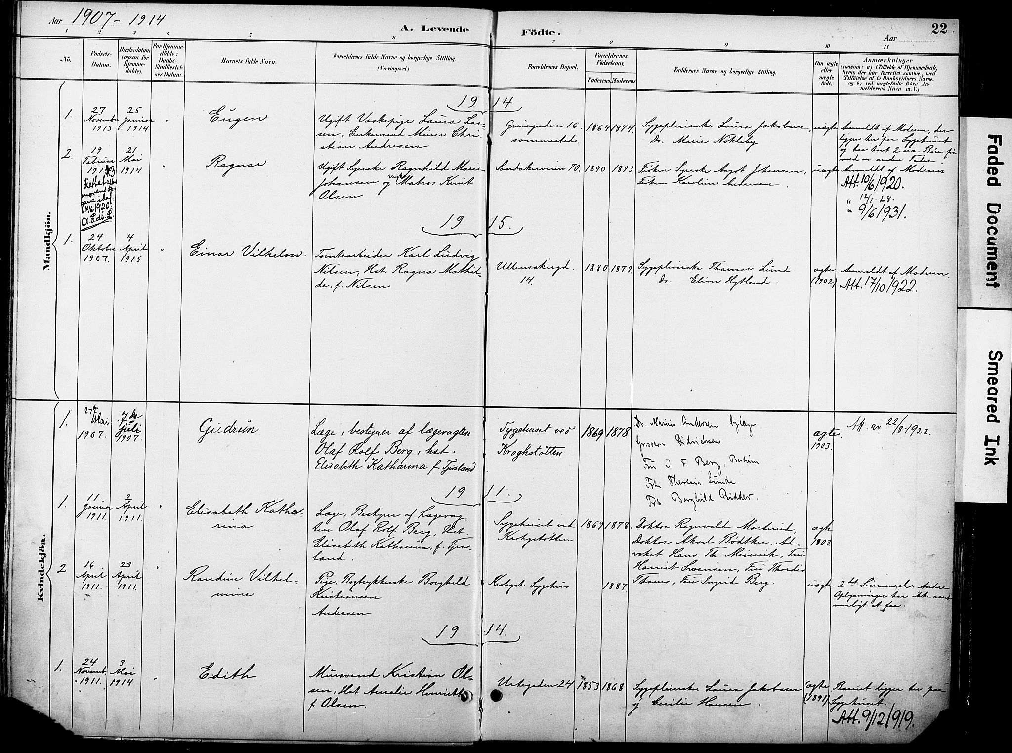 Krohgstøtten sykehusprest Kirkebøker, SAO/A-10854/F/Fa/L0003: Parish register (official) no. 3, 1890-1935, p. 22