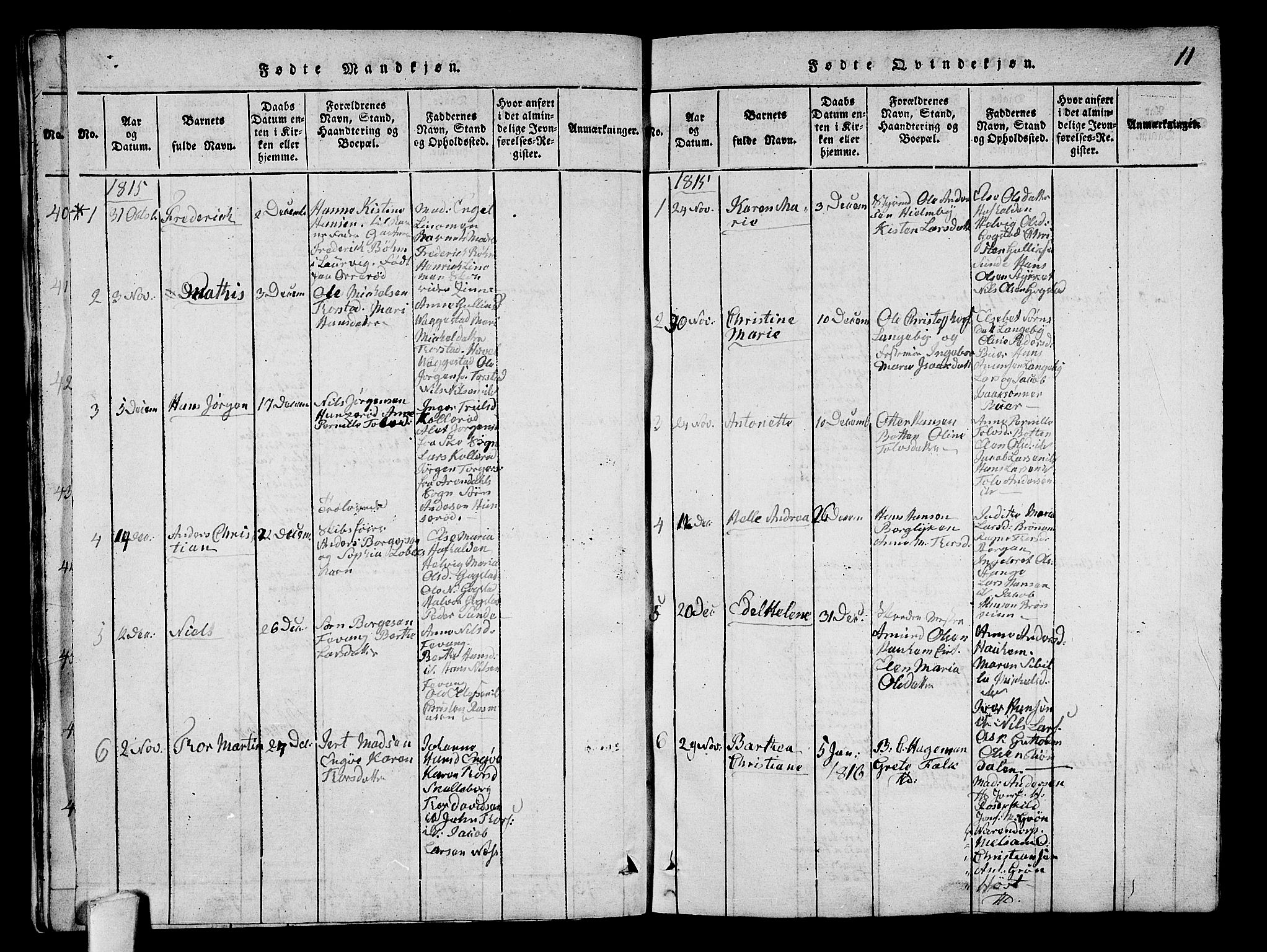 Sandar kirkebøker, SAKO/A-243/G/Ga/L0001: Parish register (copy) no. 1, 1814-1835, p. 11