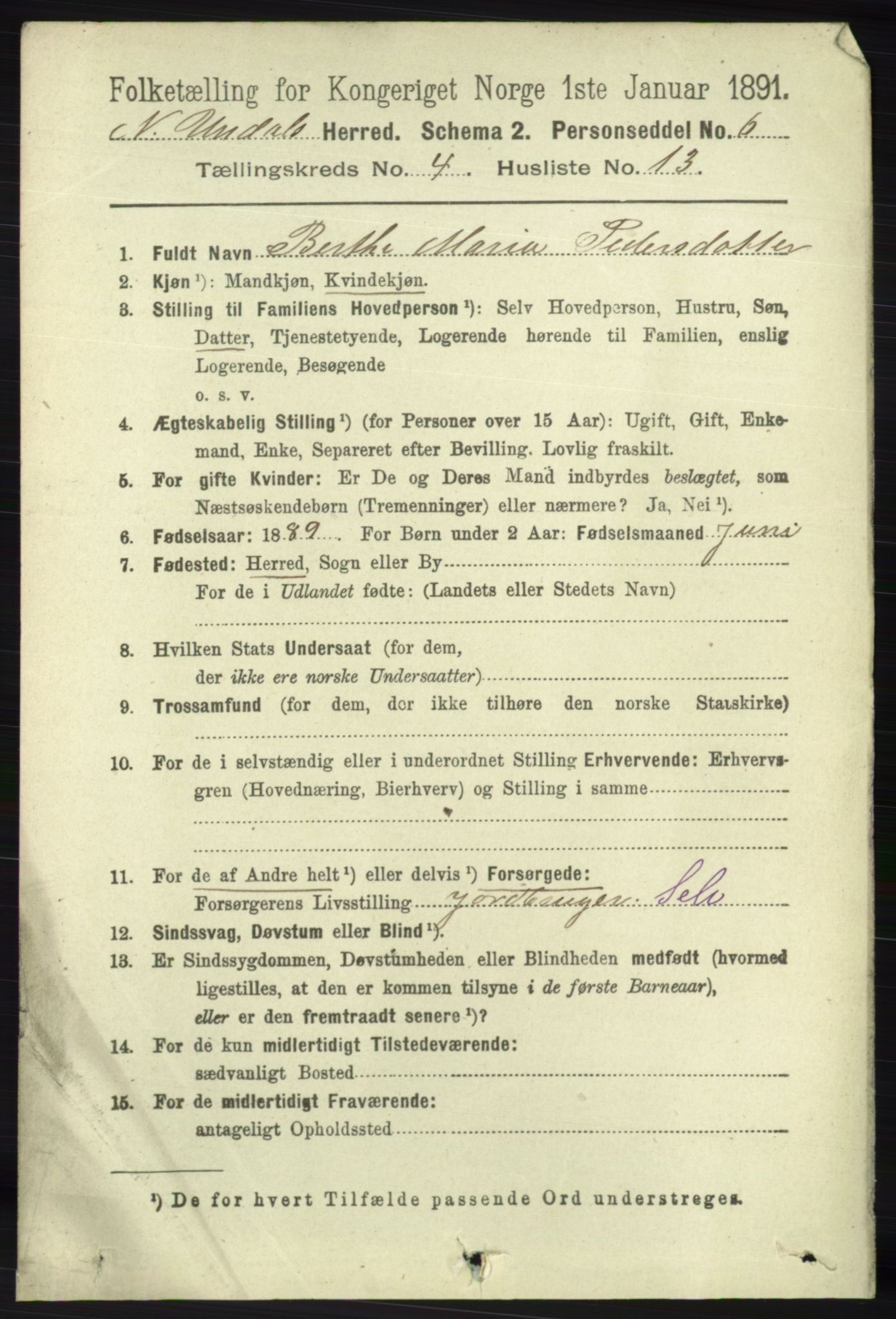 RA, 1891 census for 1028 Nord-Audnedal, 1891, p. 1169