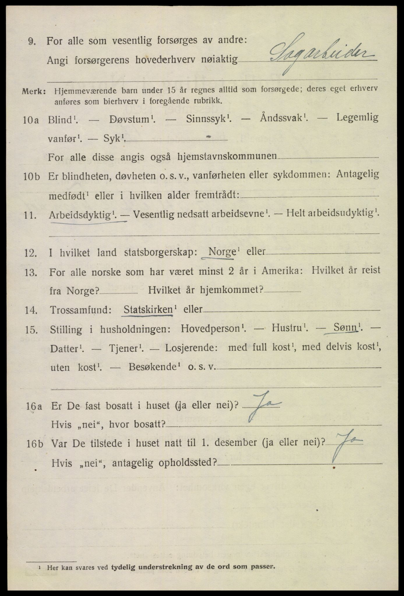 SAK, 1920 census for Iveland, 1920, p. 1926