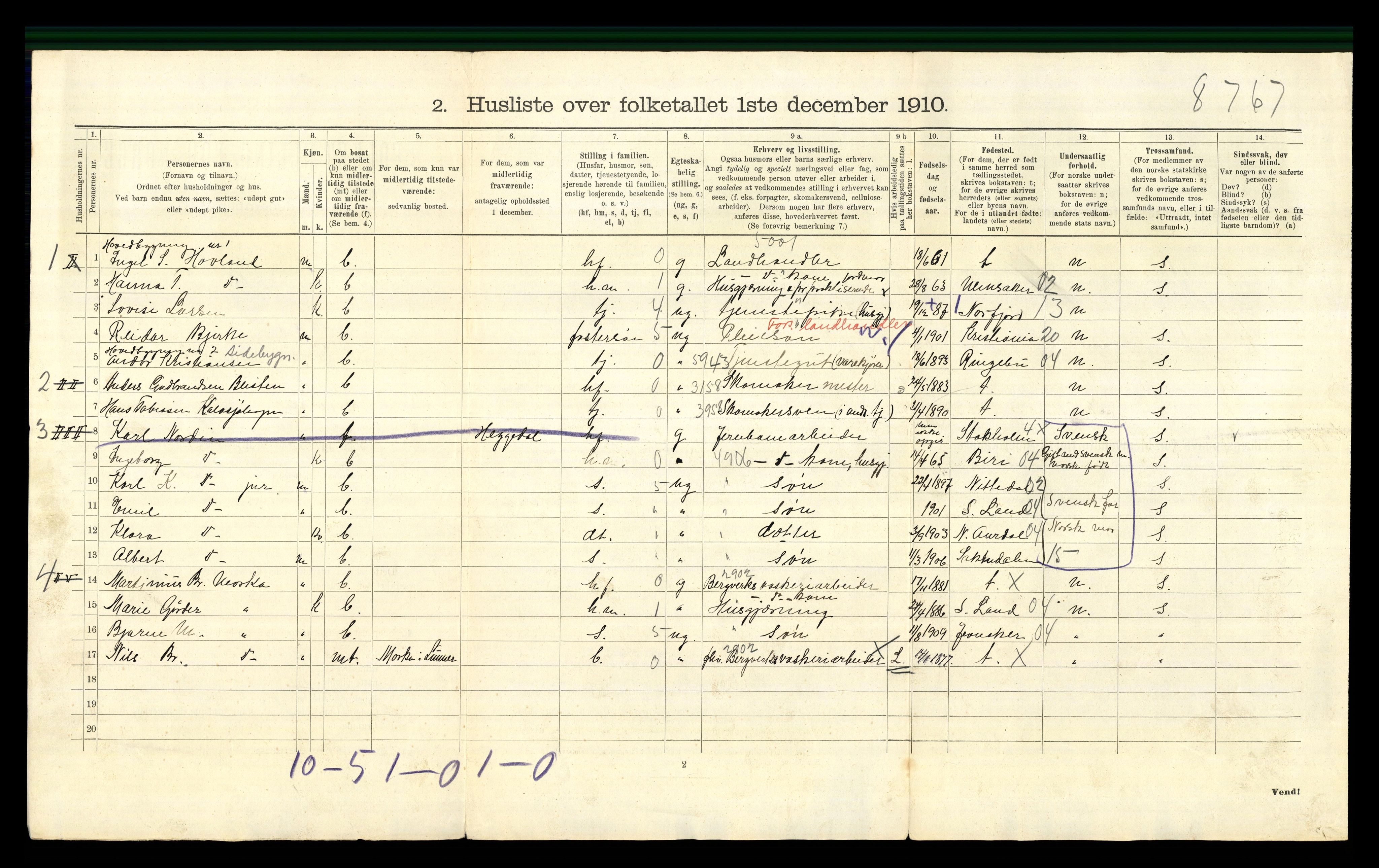 RA, 1910 census for Lunner, 1910, p. 819