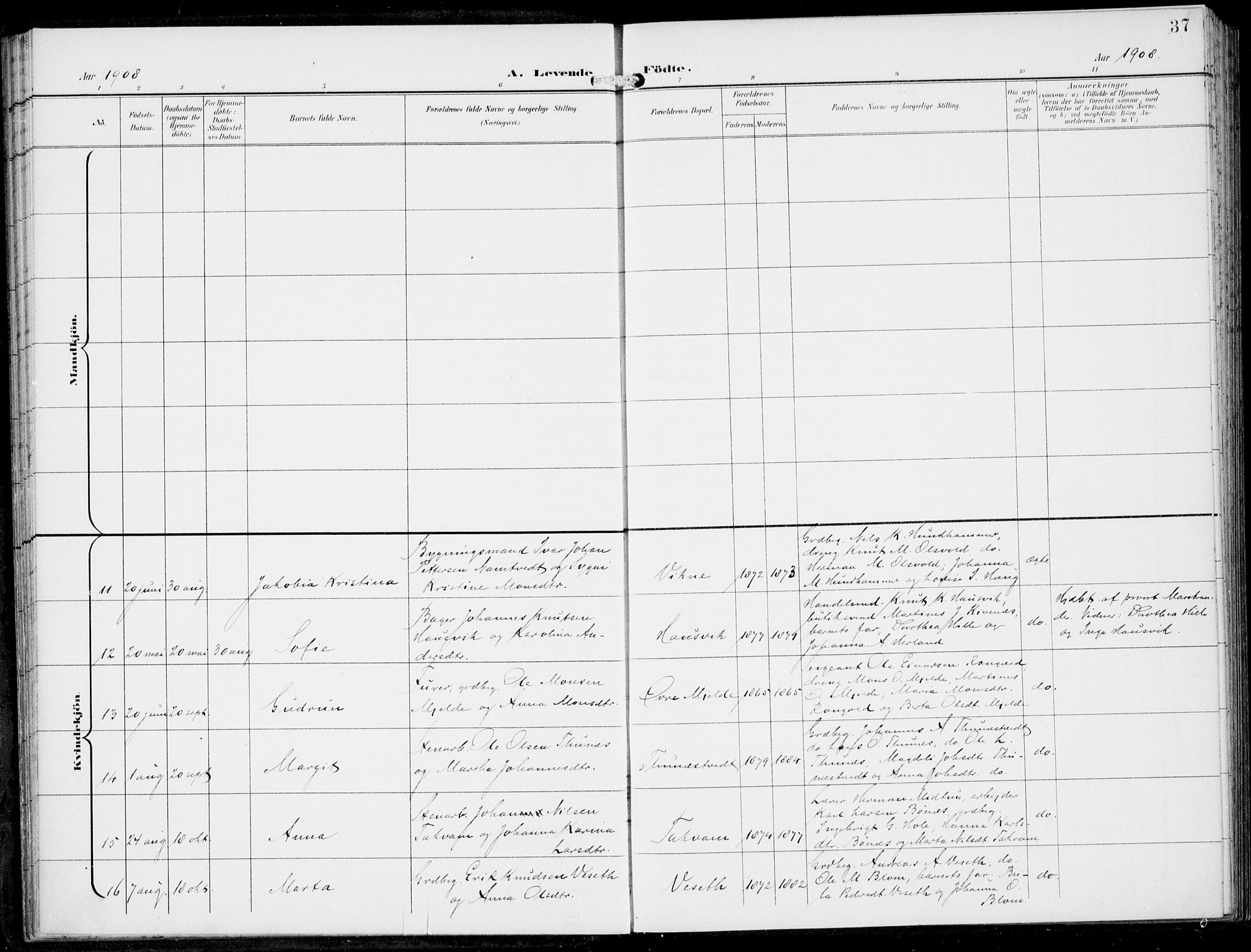 Haus sokneprestembete, SAB/A-75601/H/Haa: Parish register (official) no. B  2, 1899-1912, p. 37