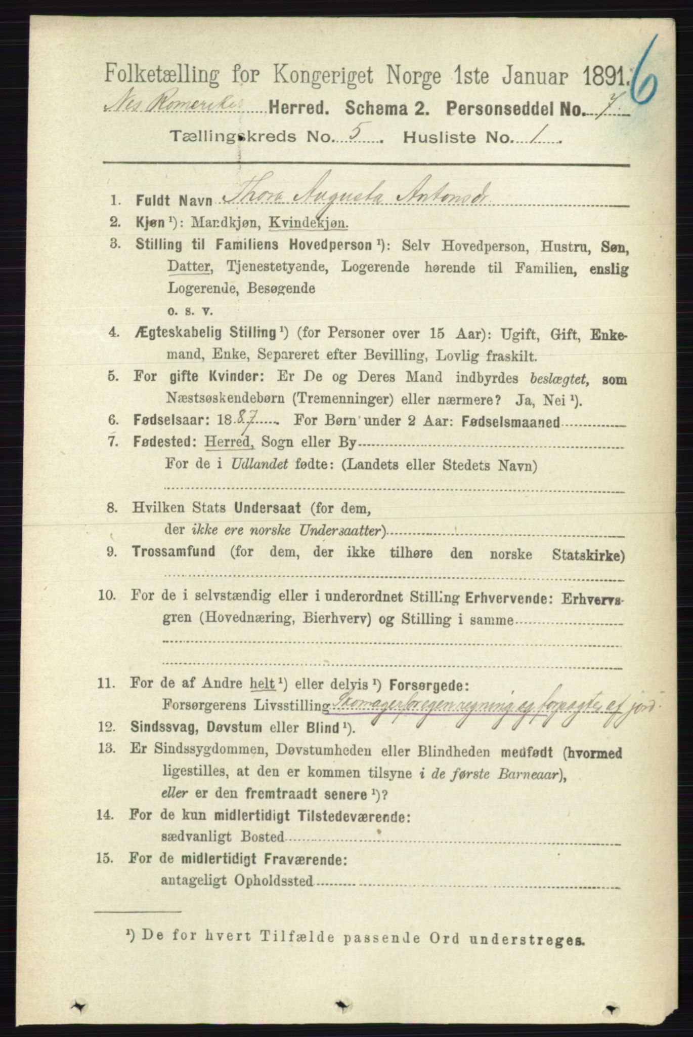 RA, 1891 census for 0236 Nes, 1891, p. 2797