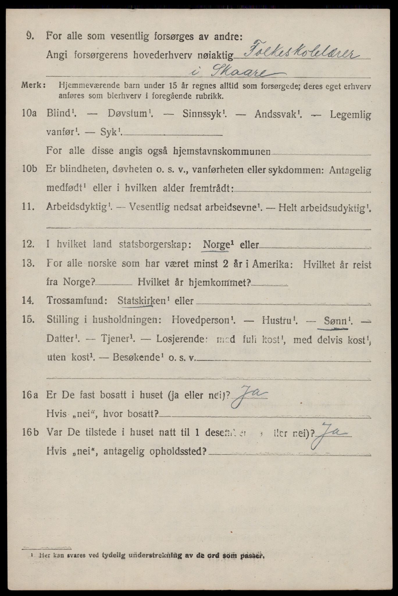 SAST, 1920 census for Skåre, 1920, p. 1621