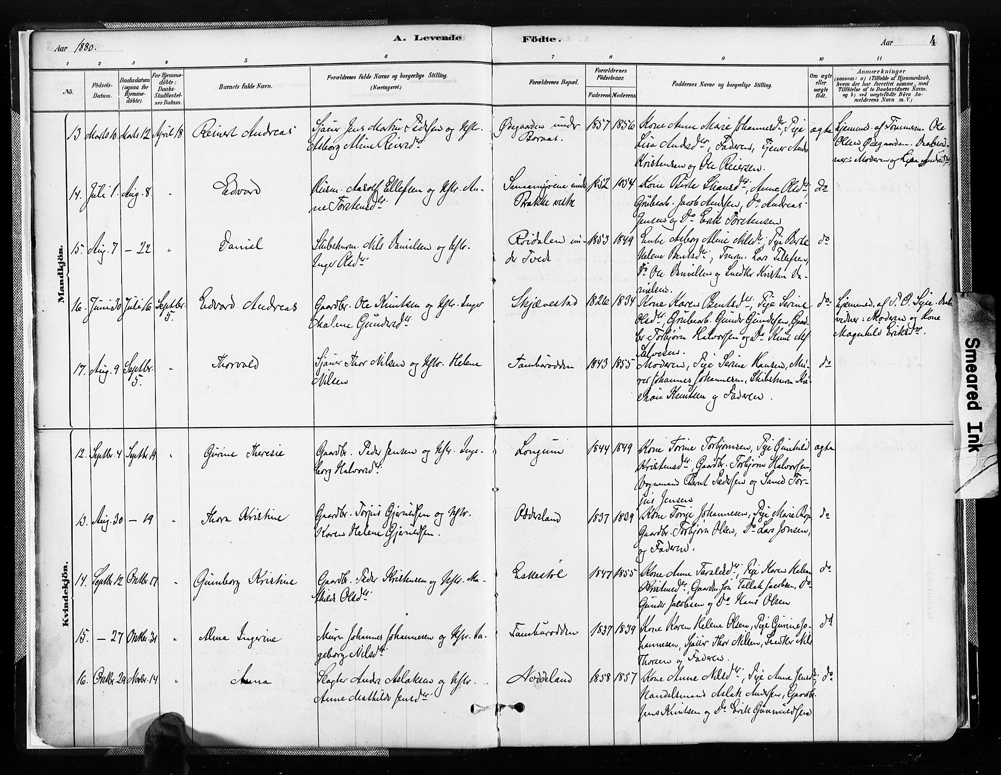 Austre Moland sokneprestkontor, AV/SAK-1111-0001/F/Fa/Faa/L0010: Parish register (official) no. A 10, 1880-1904, p. 4