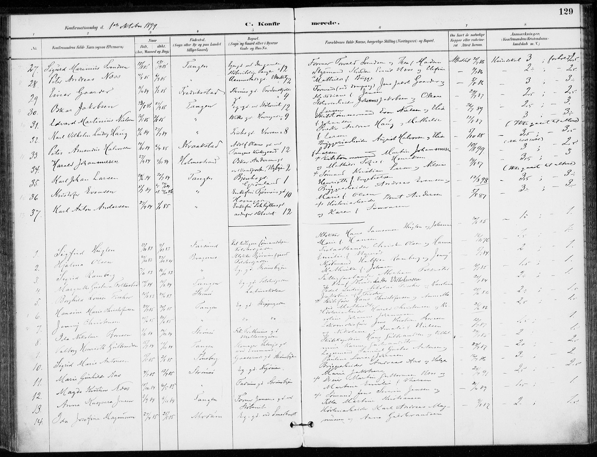 Strømsø kirkebøker, AV/SAKO-A-246/F/Fb/L0007: Parish register (official) no. II 7, 1887-1928, p. 129