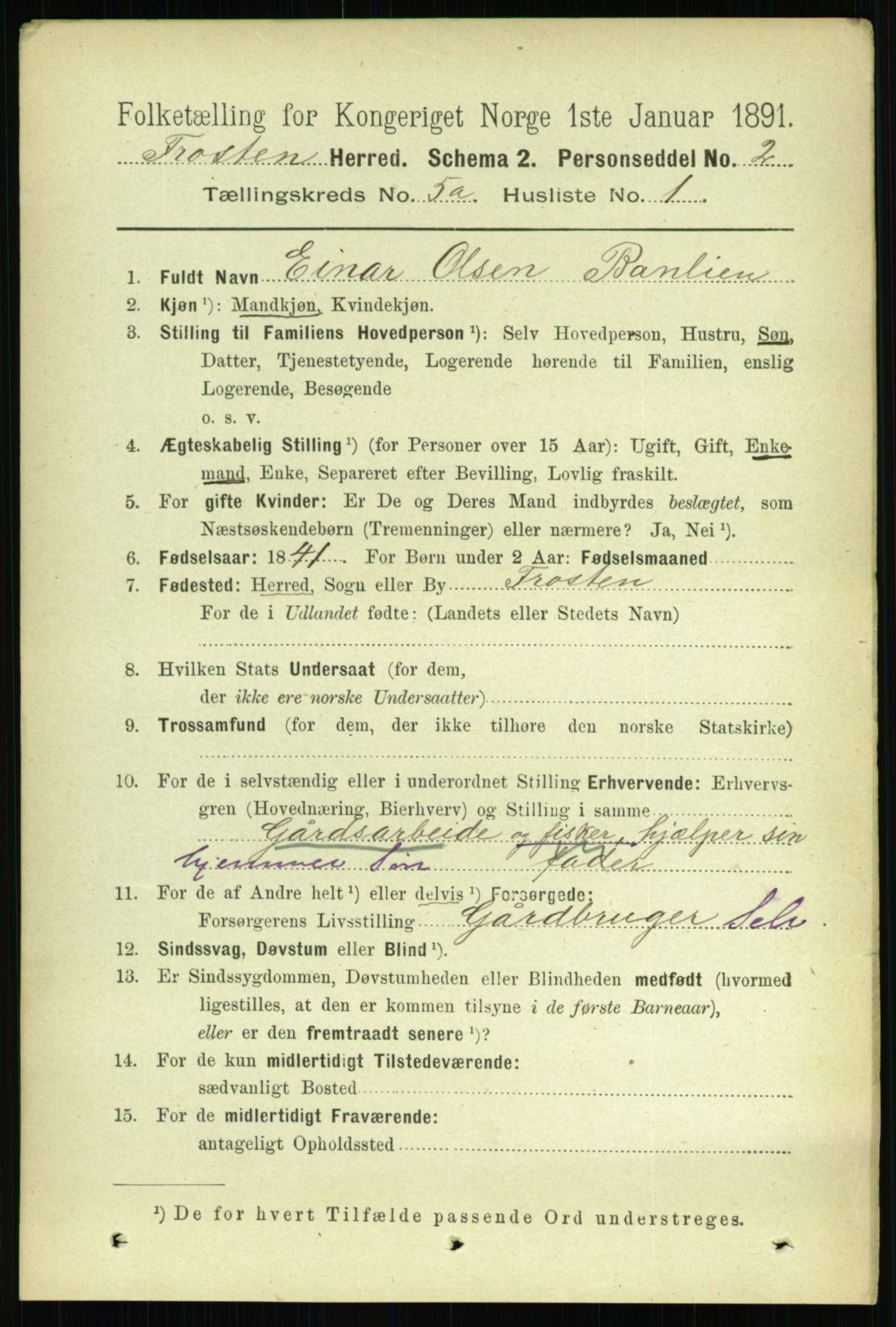 RA, 1891 census for 1717 Frosta, 1891, p. 3301