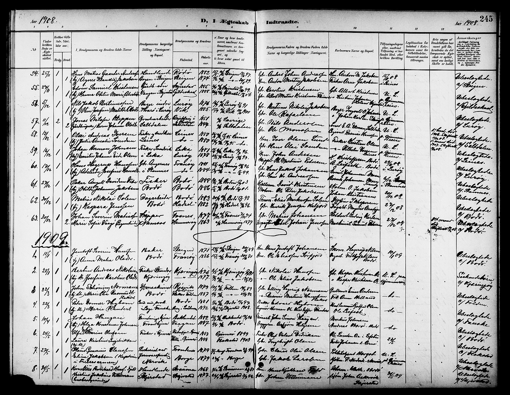 Ministerialprotokoller, klokkerbøker og fødselsregistre - Nordland, SAT/A-1459/801/L0033: Parish register (copy) no. 801C08, 1898-1910, p. 245