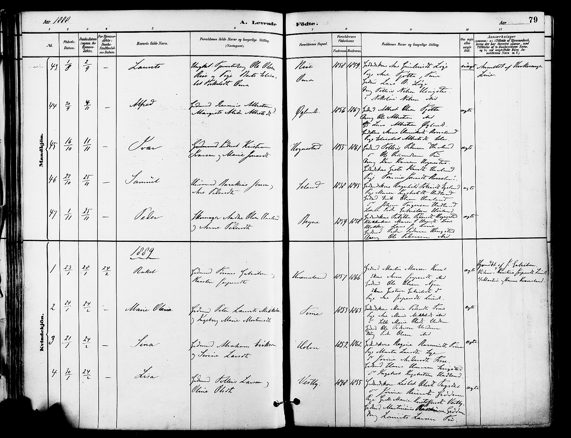 Lye sokneprestkontor, SAST/A-101794/001/30BA/L0009: Parish register (official) no. A 8, 1881-1892, p. 79