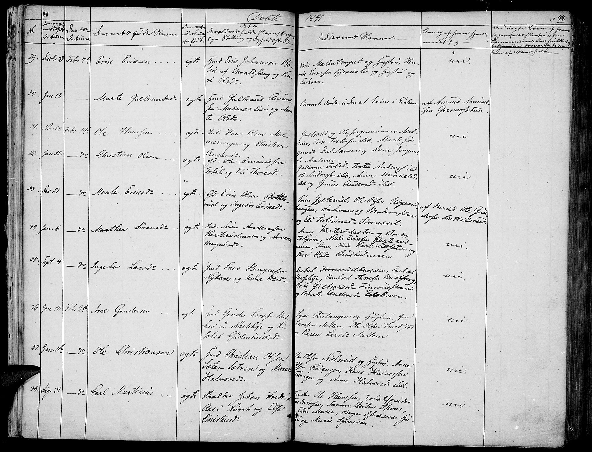 Vinger prestekontor, AV/SAH-PREST-024/H/Ha/Haa/L0008: Parish register (official) no. 8, 1839-1847, p. 44