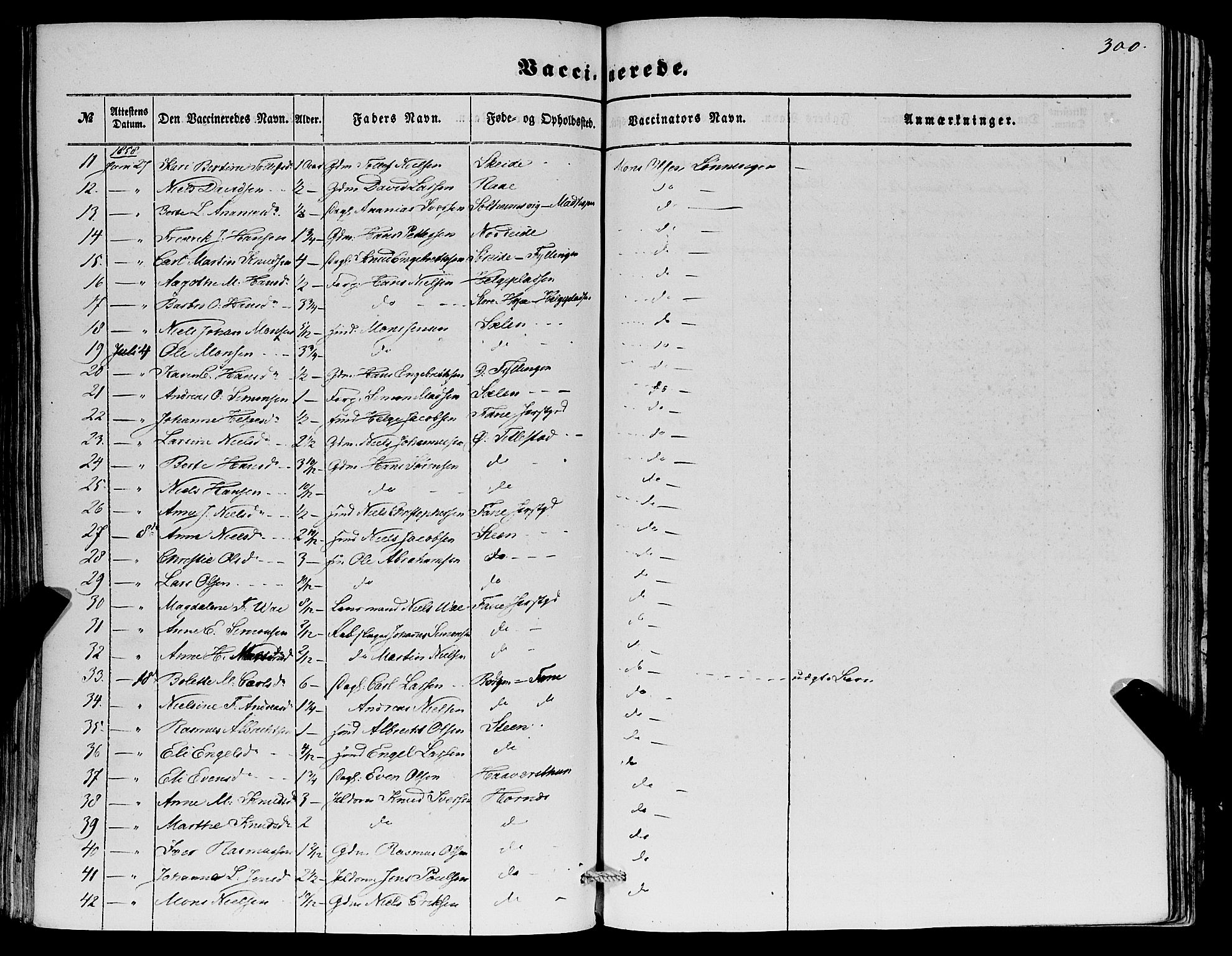 Fana Sokneprestembete, SAB/A-75101/H/Haa/Haaa/L0011: Parish register (official) no. A 11, 1851-1862, p. 300