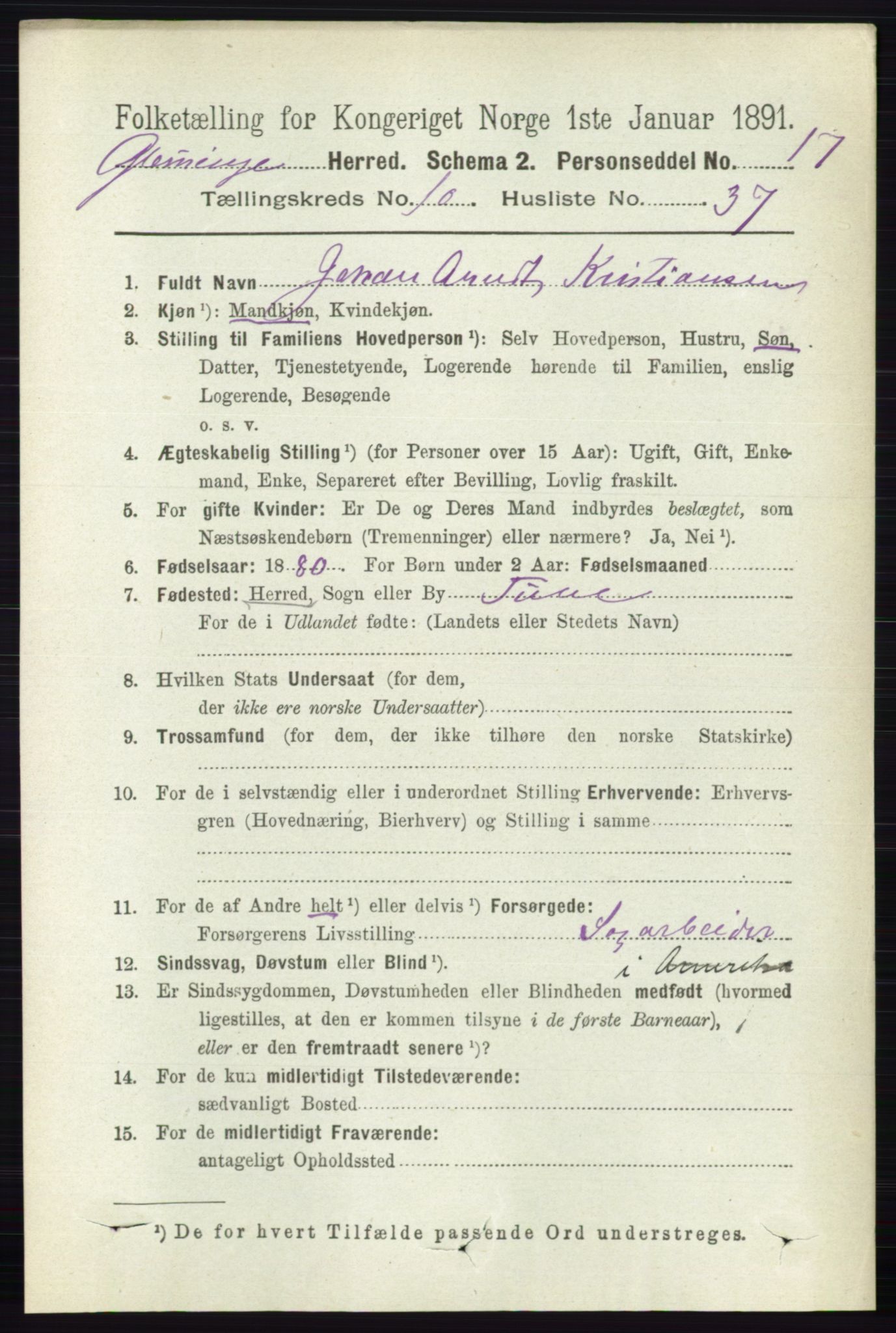 RA, 1891 census for 0132 Glemmen, 1891, p. 10261