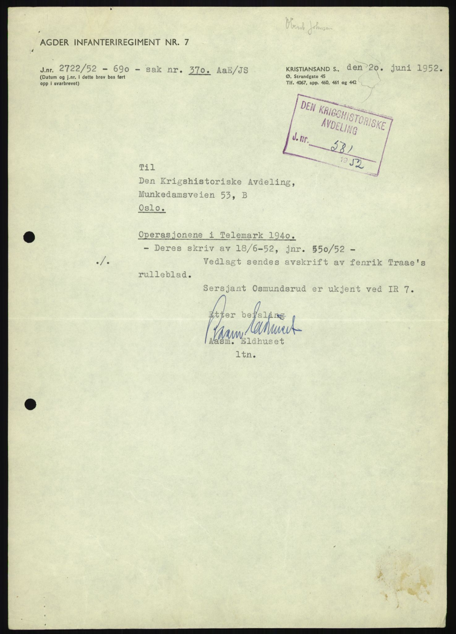 Forsvaret, Forsvarets krigshistoriske avdeling, AV/RA-RAFA-2017/Y/Yb/L0056: II-C-11-136-139  -  1. Divisjon, 1940-1957, p. 93