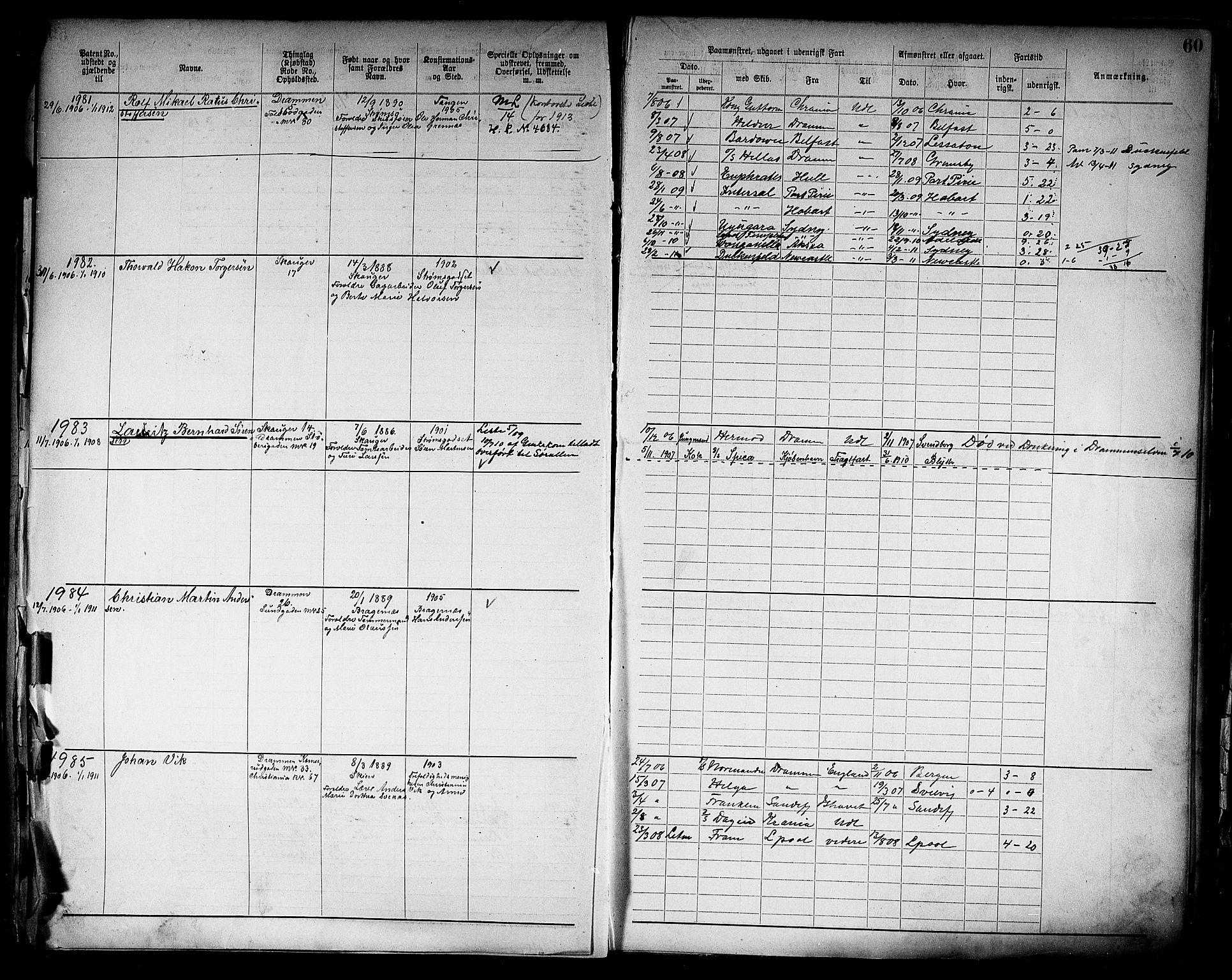 Drammen innrulleringsdistrikt, SAKO/A-781/F/Fb/L0006: Annotasjonsrulle, 1905-1911, p. 62