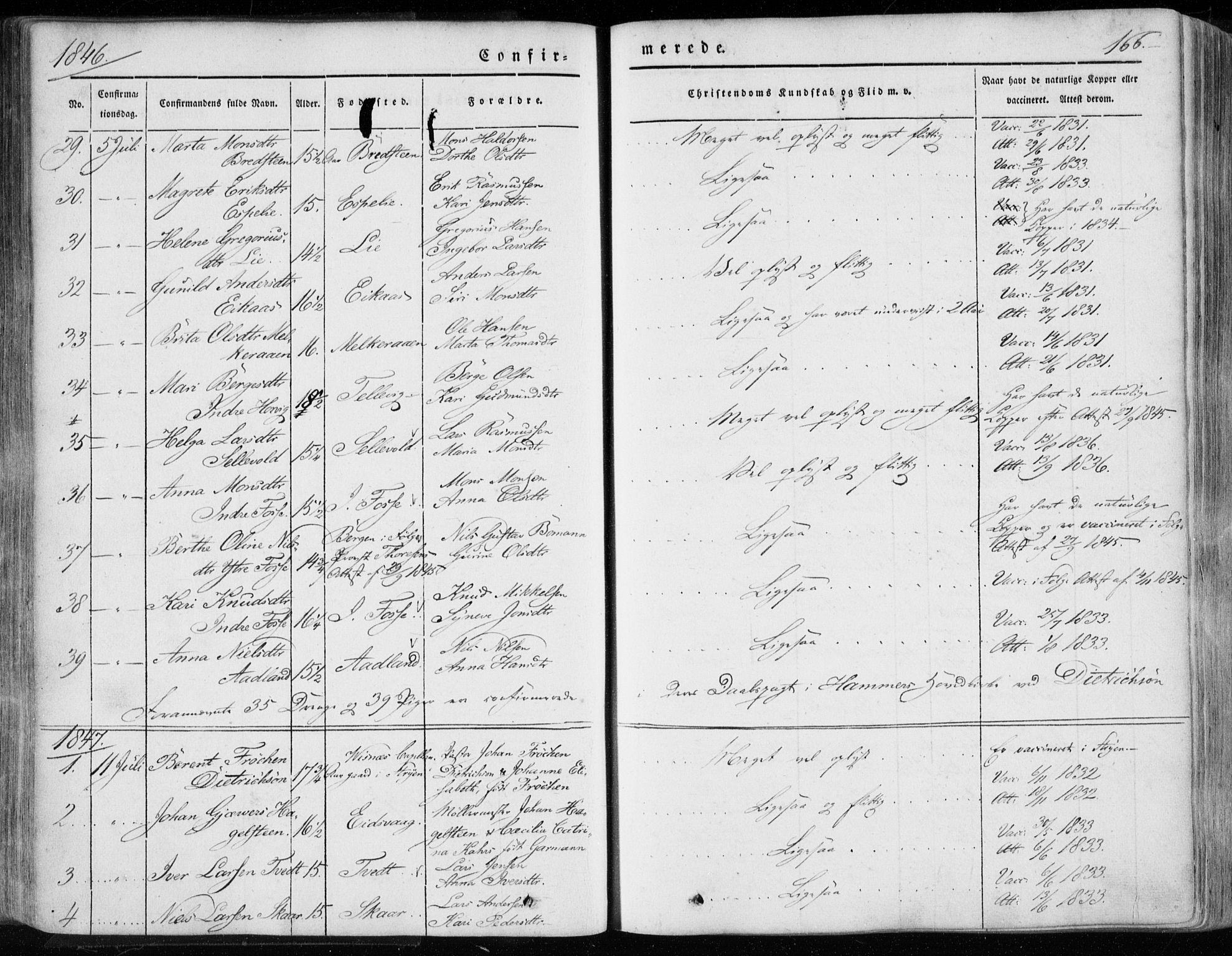 Hamre sokneprestembete, SAB/A-75501/H/Ha/Haa/Haaa/L0013: Parish register (official) no. A 13, 1846-1857, p. 166